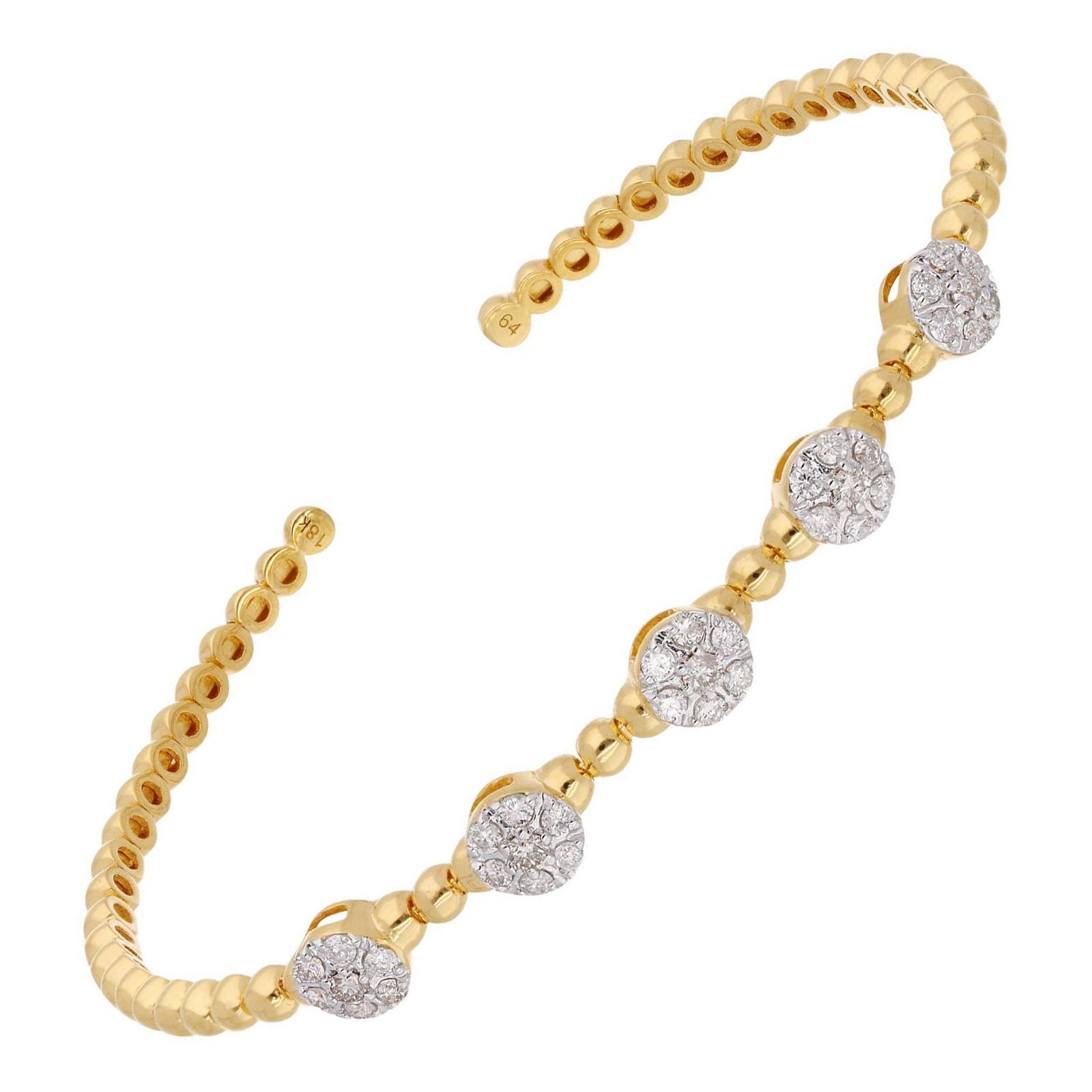 Spectrum Jewels 0.66 Carat Real Diamond 18k Yellow Gold Beaded Cuff Bracelet
