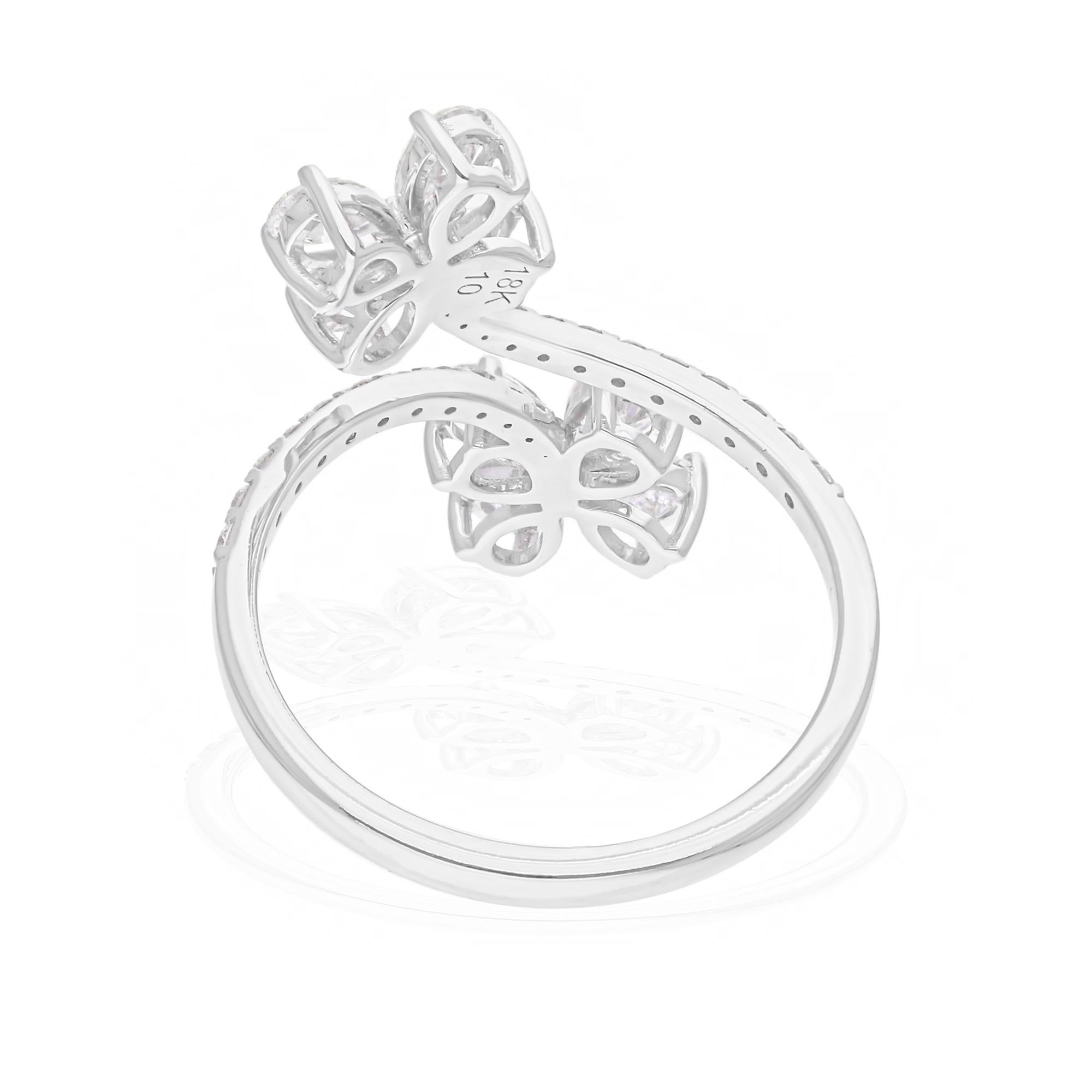 Spectrum Jewels 1.39 Carat SI/H Pear Diamond 14 Karat White Gold Flower Ring For Sale 1