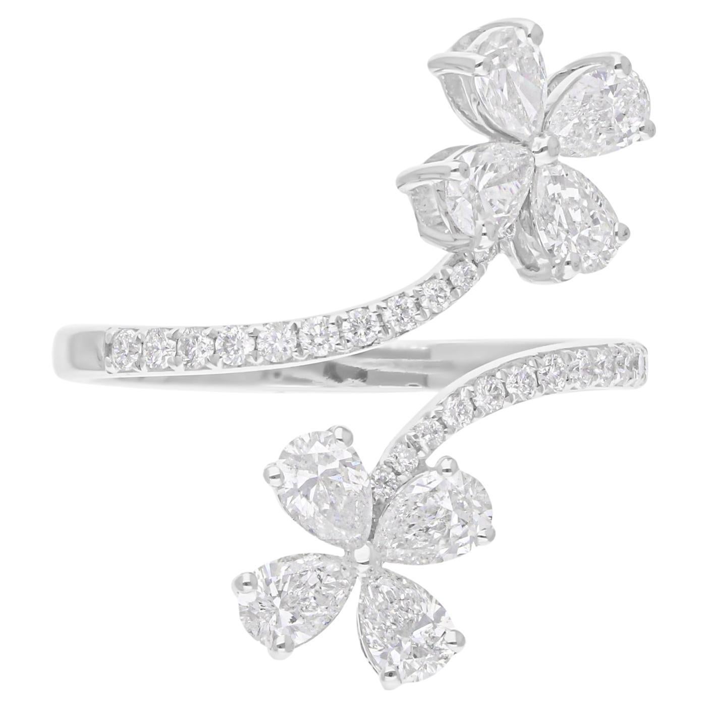 Anillo flor de oro blanco de 14 quilates con diamante pera SI/H de 1,39 quilates Spectrum Jewels