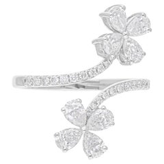 Anillo flor de oro blanco de 14 quilates con diamante pera SI/H de 1,39 quilates Spectrum Jewels