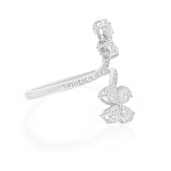 Spectrum Jewels, bague fleur en or blanc 18 carats avec diamant poire de 1,39 carat SI/H