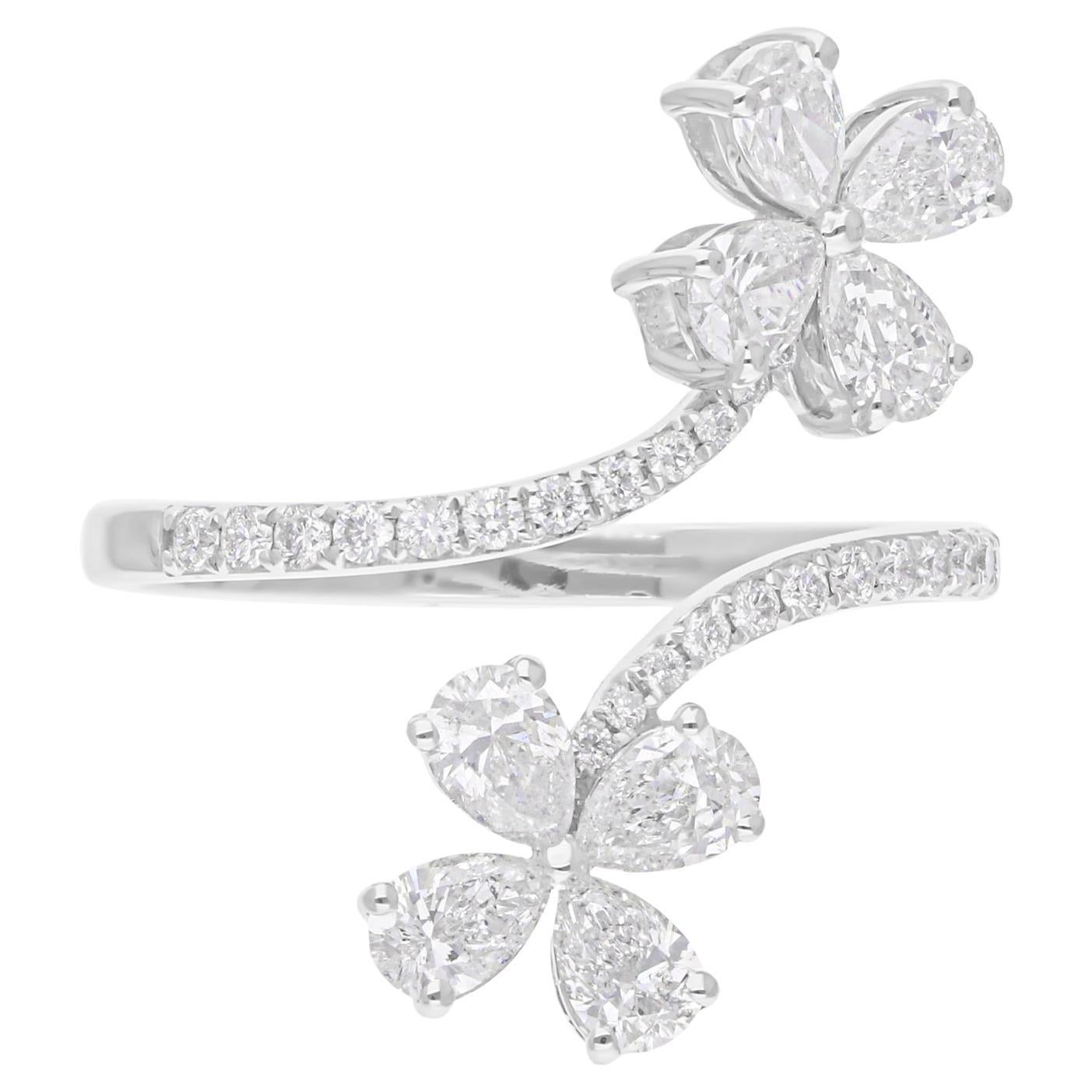Spectrum Jewels, bague fleur en or blanc 18 carats avec diamant poire de 1,39 carat SI/H
