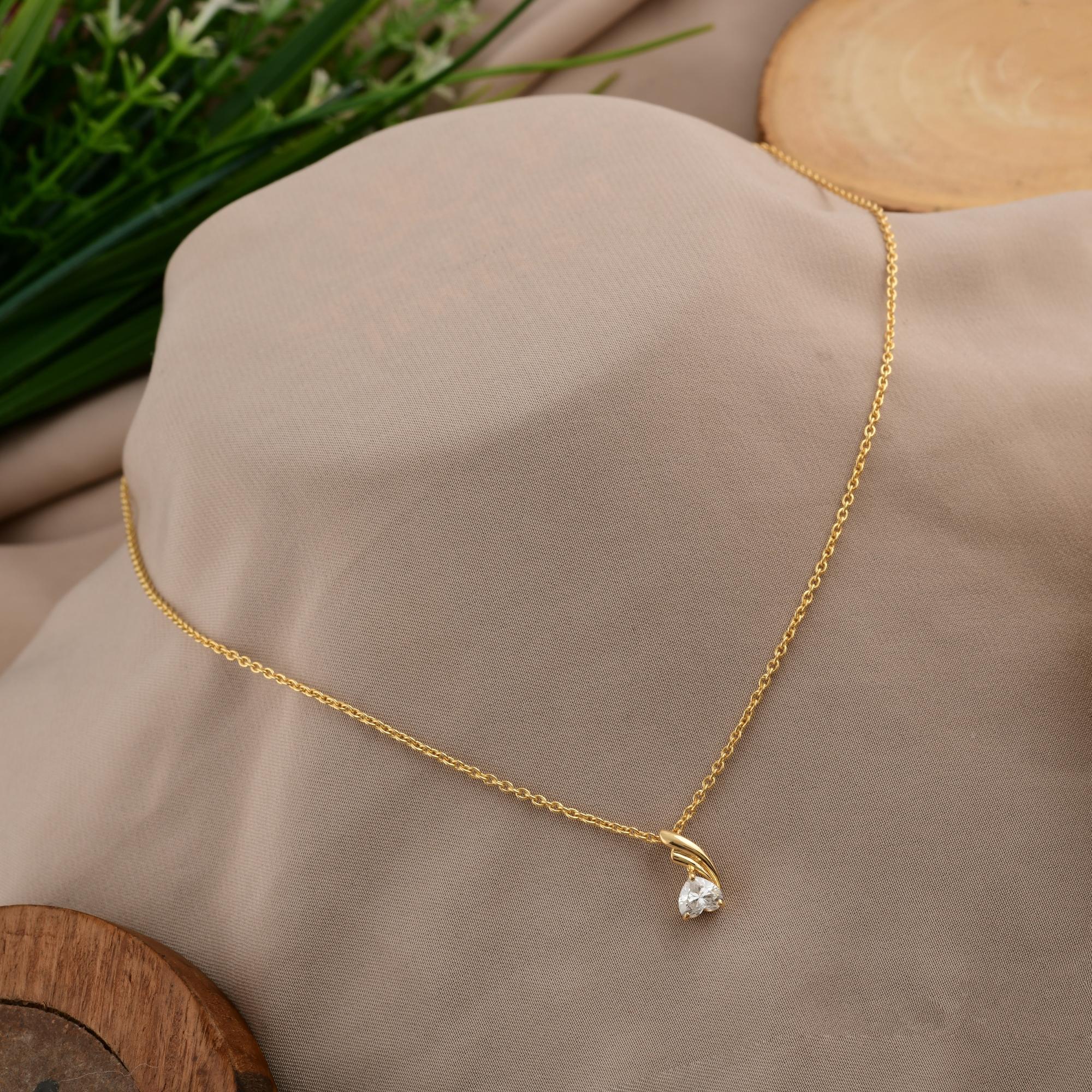 Taille cœur H & H Jewels Collier à chaîne avec pendentif en or jaune 14 carats SI/H et diamant en vente