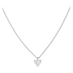0.53 Ct Heart Cut Diamond Solitaire Necklace 14K Solid White Gold"16 INCHES