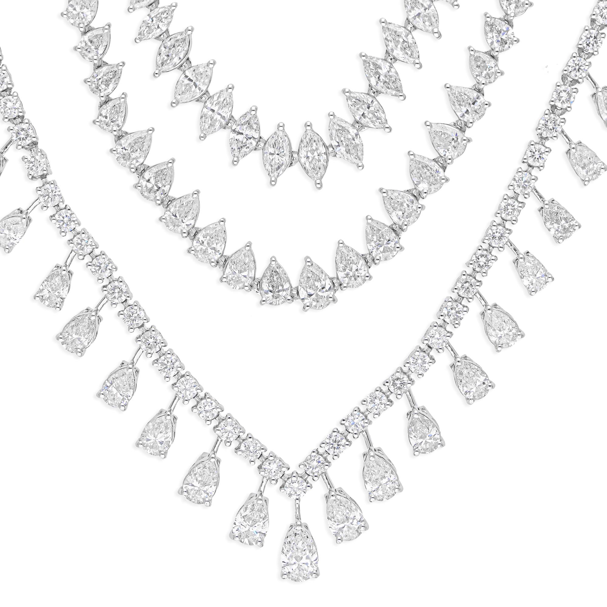 Moderno Spectrum Jewels 17,5 Carati SI Chiarezza HI Colore Collana Multi Diamante in Oro Bianco in vendita