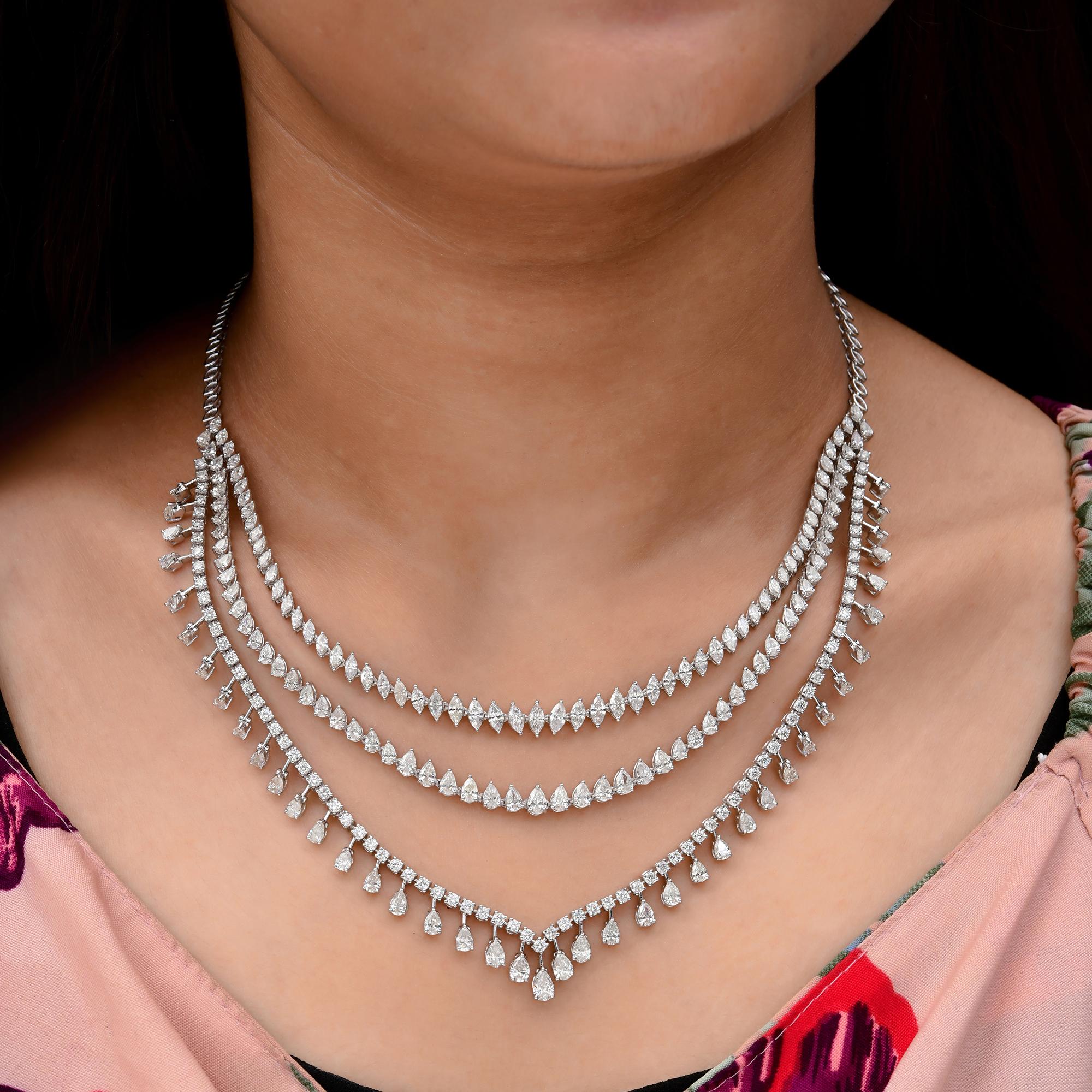 Taglio a goccia Spectrum Jewels 17,5 Carati SI Chiarezza HI Colore Collana Multi Diamante in Oro Bianco in vendita