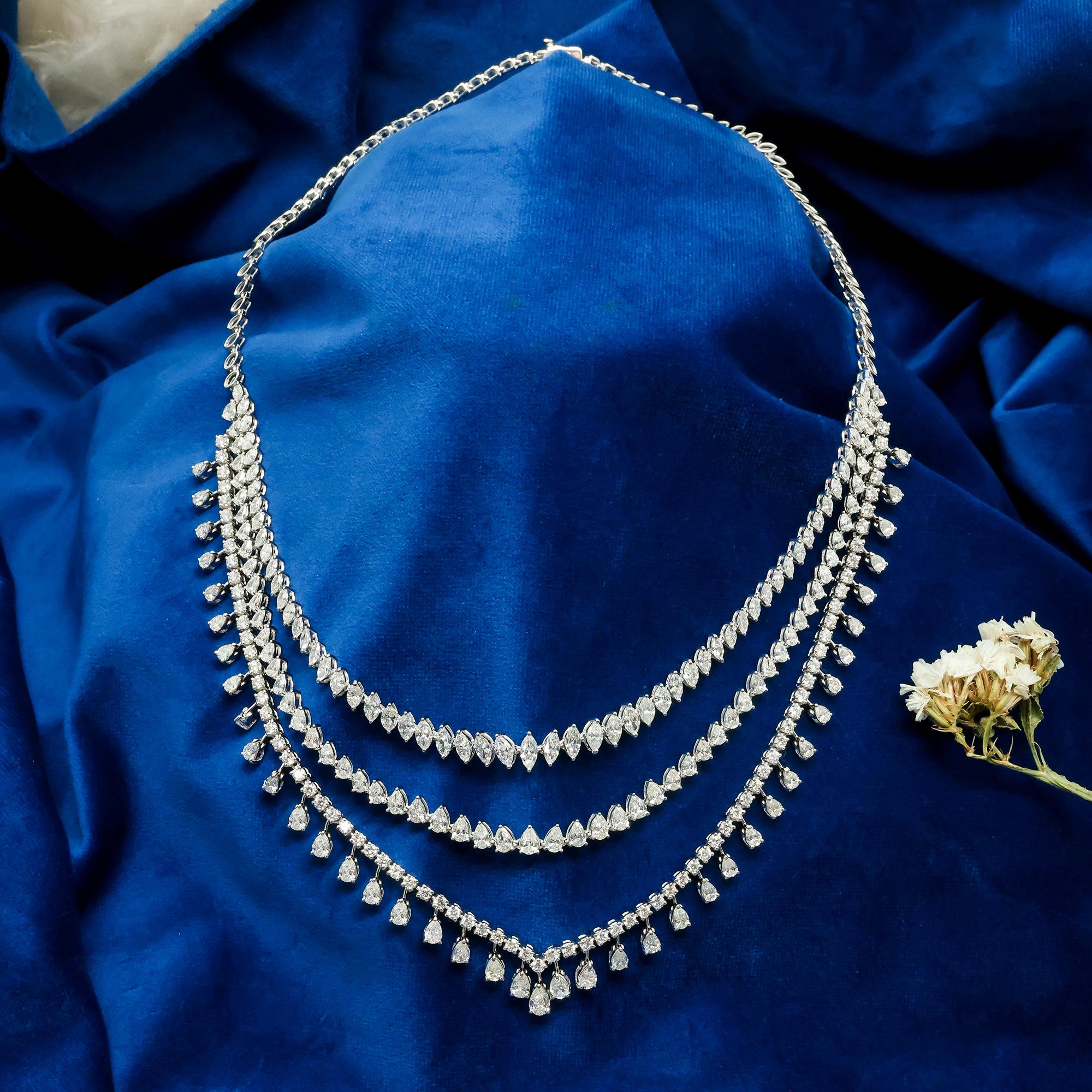 Donna Collana con diamanti naturali a forma multipla da 17,55 carati SI/H in oro bianco da 14 carati in vendita