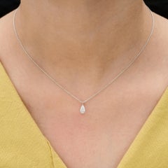 0.51 Ct Pear Cut Diamond Solitaire 18K White Gold Teardrop Necklace