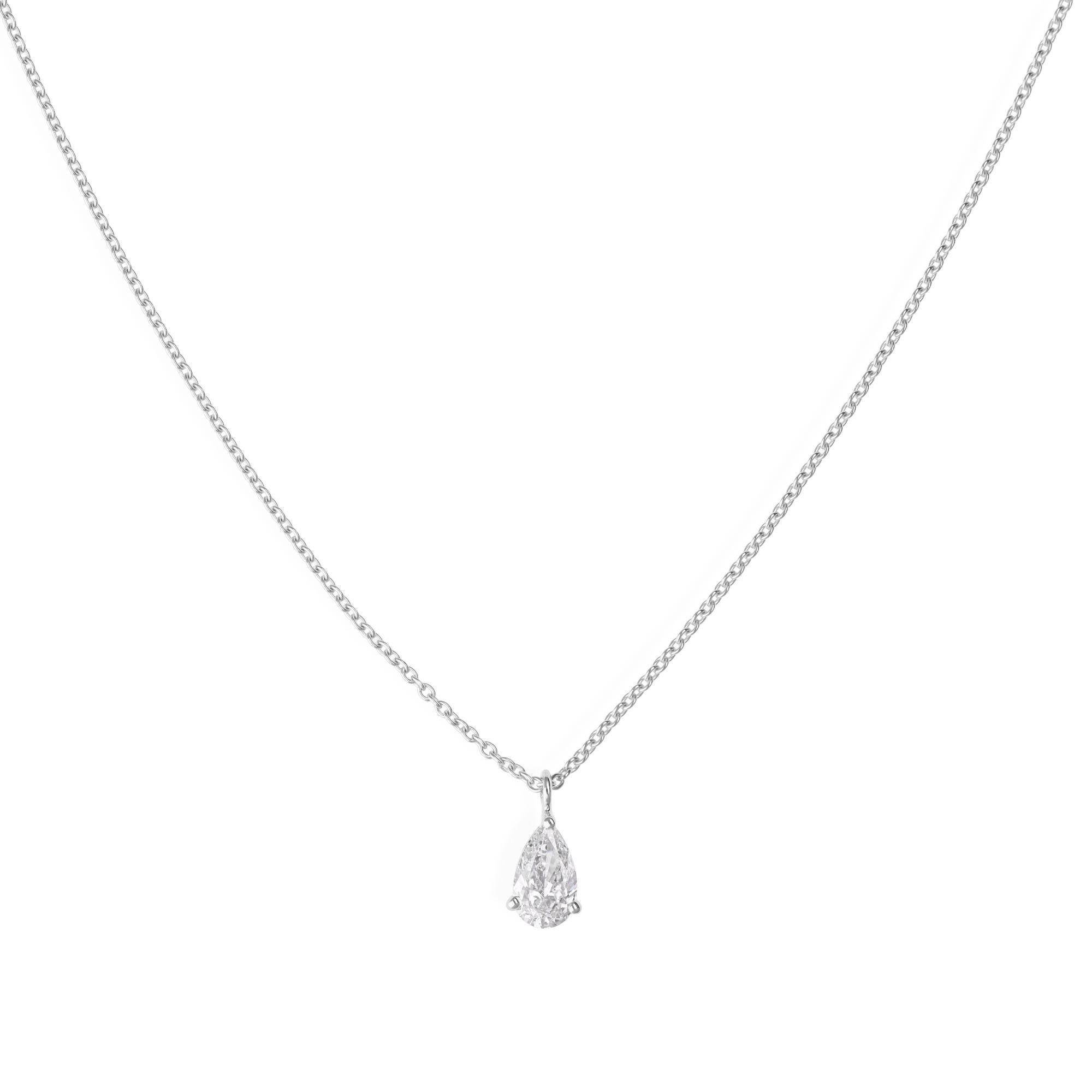0.51 Ct Pear Cut Diamond Solitaire 18K White Gold Teardrop Necklace In New Condition For Sale In Diera, Dubai