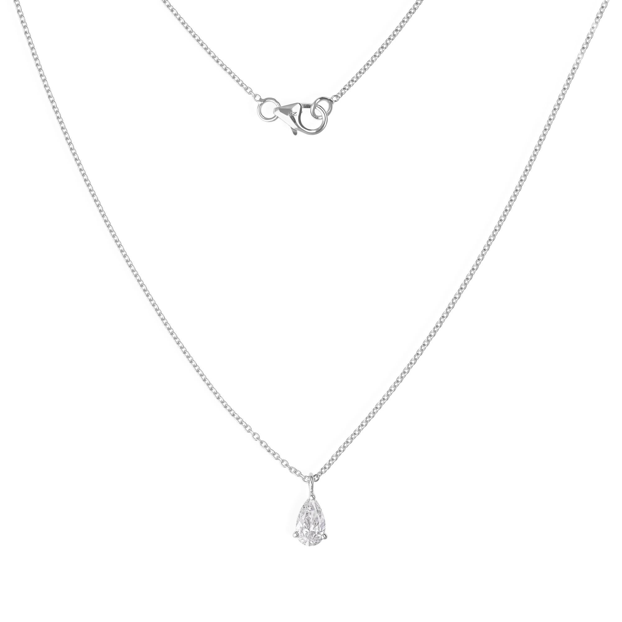 Women's 0.51 Ct Pear Cut Diamond Solitaire 18K White Gold Teardrop Necklace For Sale