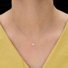 18K White Gold Natural Heart Cut Diamond Solitaire Necklace Christmas Present