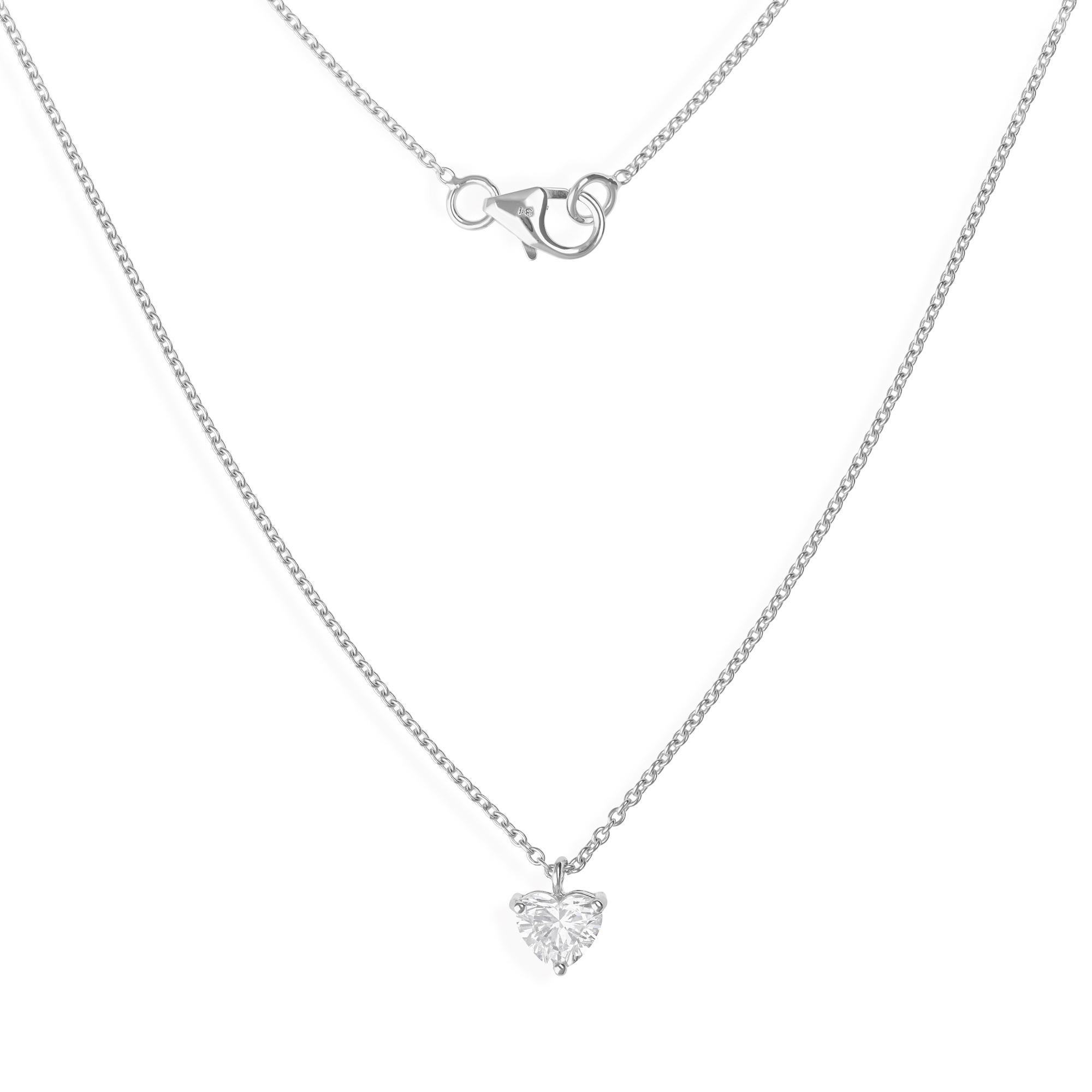 Spectrum Jewels Collier à chaîne en or blanc 18 carats avec solitaire en diamant en forme de cœur naturel Neuf - En vente à Diera, Dubai