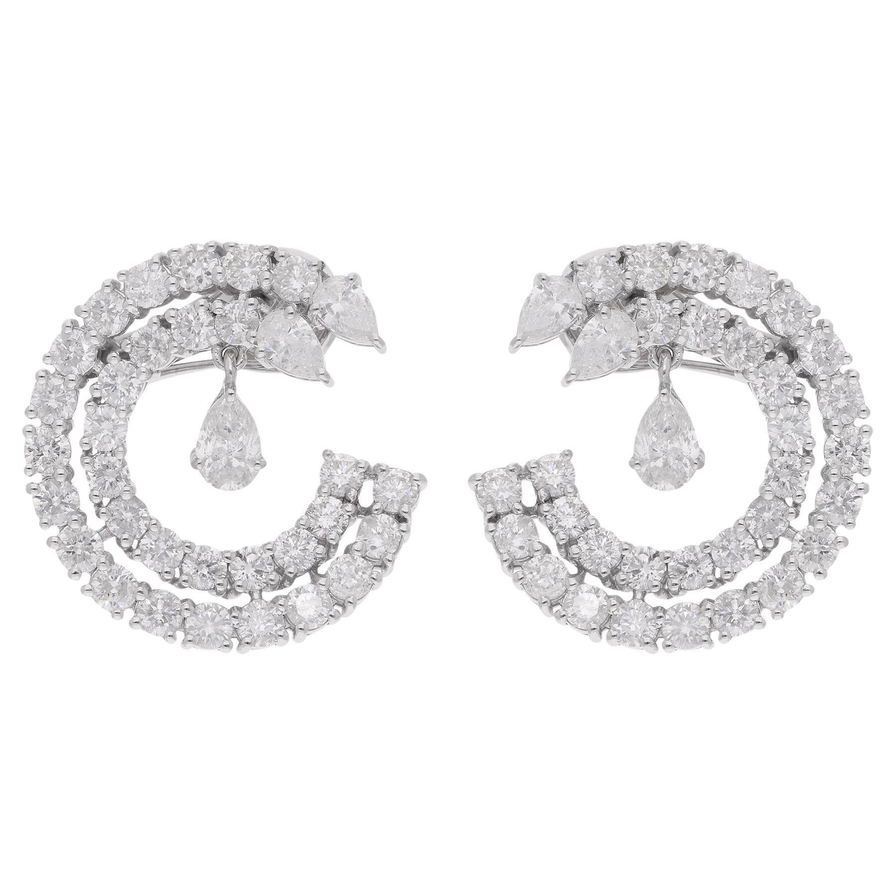 Spectrum Jewels 18K White Gold Round Brilliant 5.21Ct Diamond Hoop Earrings