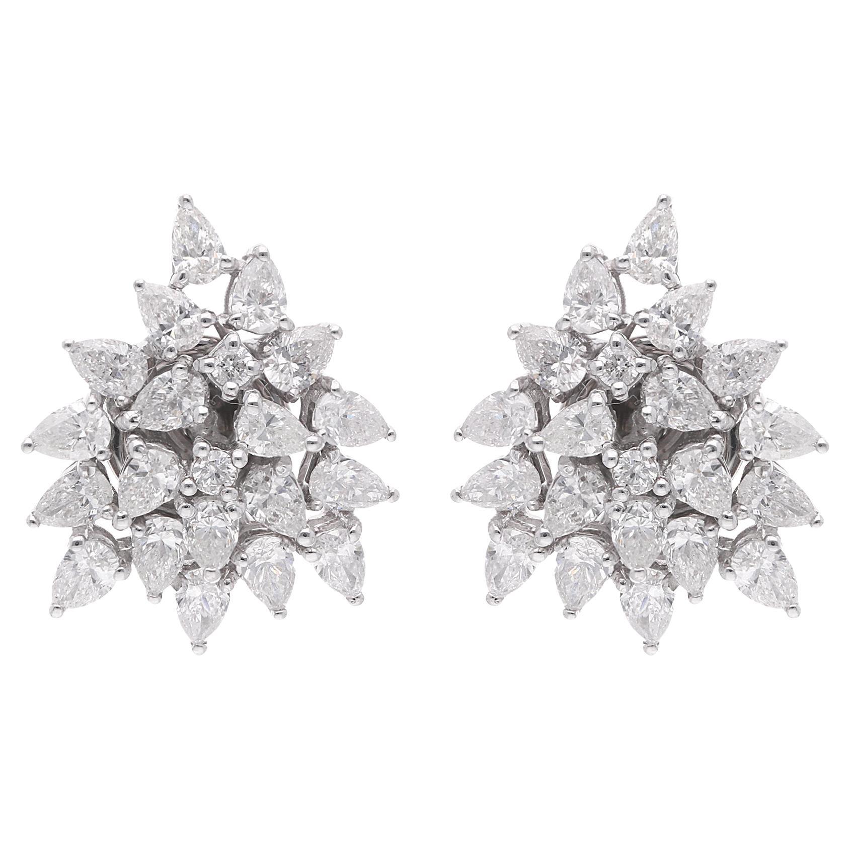 Moderne H & H Jewels 2.10Ct SI/H Natural Diamond Cluster Stud Ears 14k White Gold en vente