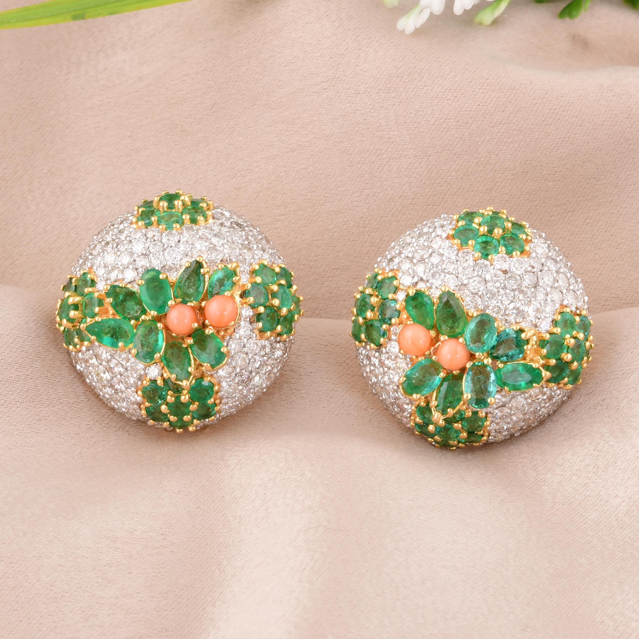 Item Code :- SEE-11763D (14K)
Gross Wt. :- 16.00 gm
14k White & Yellow Gold Wt. :- 13.52 gm
Natural Diamond Wt. :- 5.35 Ct. ( AVERAGE DIAMOND CLARITY SI1-SI2 & COLOUR H-I )
Emerald & Coral Wt. :- 6.85 Ct.
Earrings Size :- 23 mm approx.

✦ Import