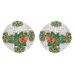 Spectrum Jewels Pendientes de Coral Esmeralda Diamante 18K Oro Amarillo Blanco