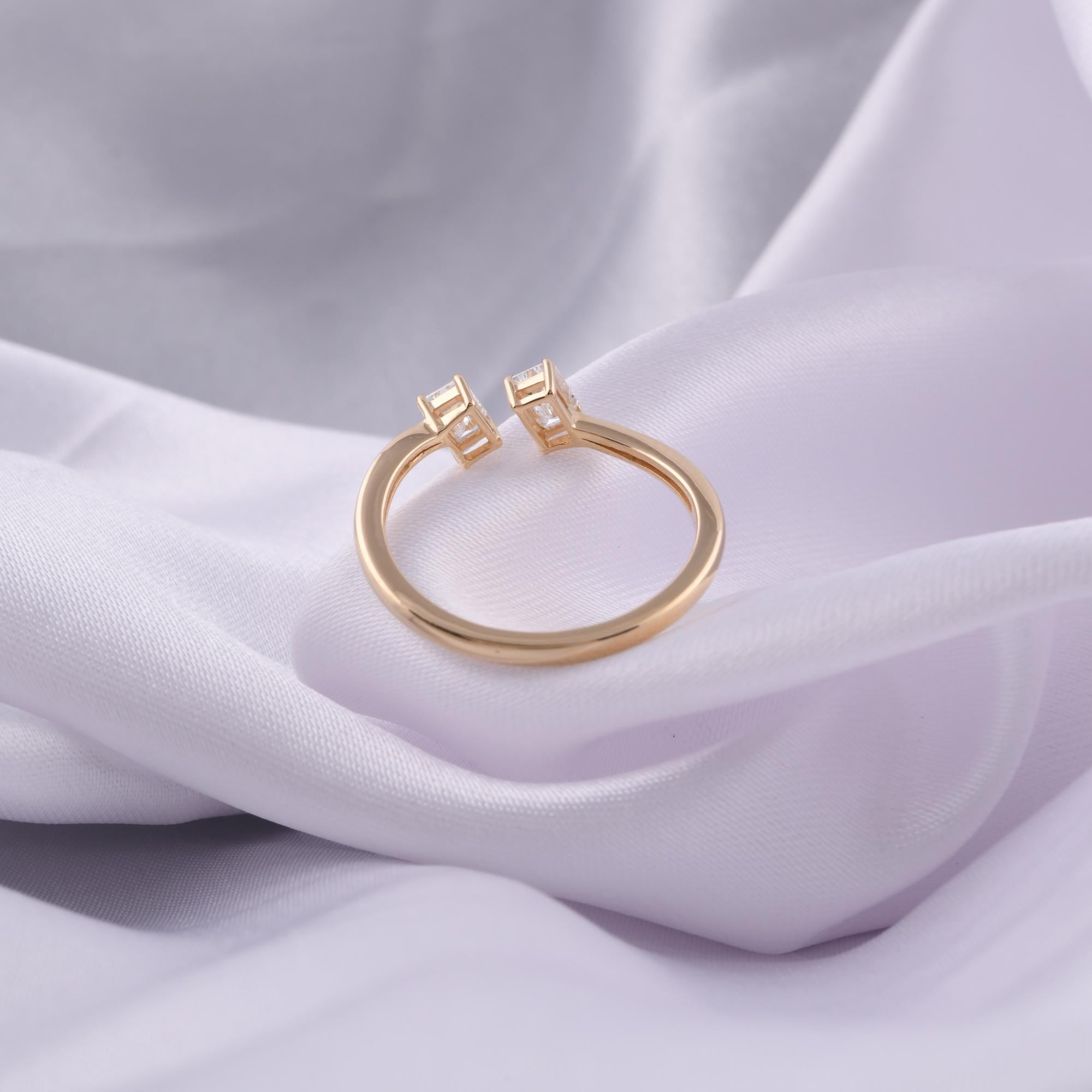 Spectrum Jewels Bague Toi et Moi en or jaune 18 carats, diamant taille émeraude en vente 1