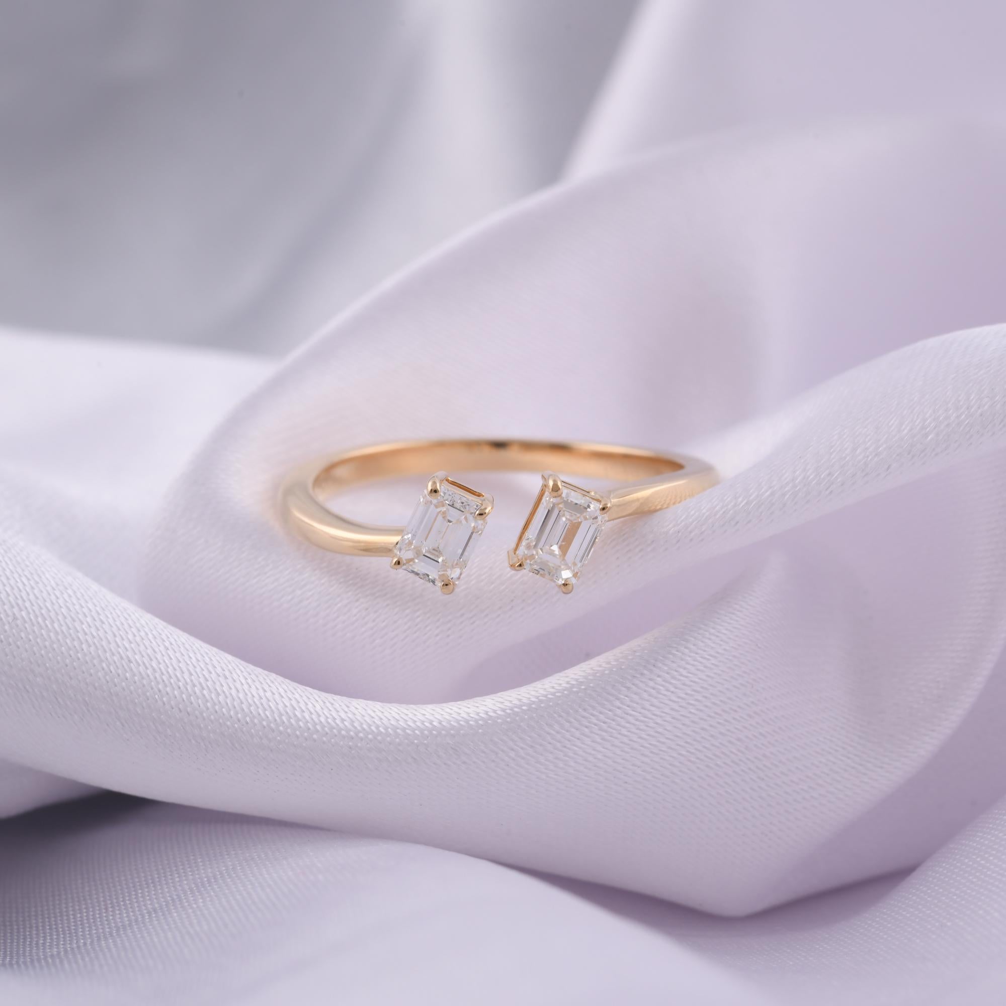 Spectrum Jewels Bague Toi et Moi en or jaune 18 carats, diamant taille émeraude en vente 3