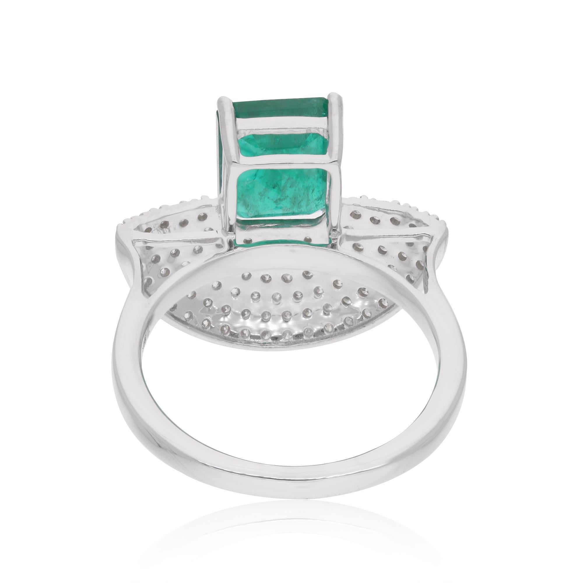 This stunning ring has been crafted from 14-karat gold. It is hand set with 2.15 carat Zambian emerald and 0.56 carats of sparkling diamonds.

The ring is a size 7 and may be resized to larger or smaller upon request. FOLLOW SPECTRUM JEWELS