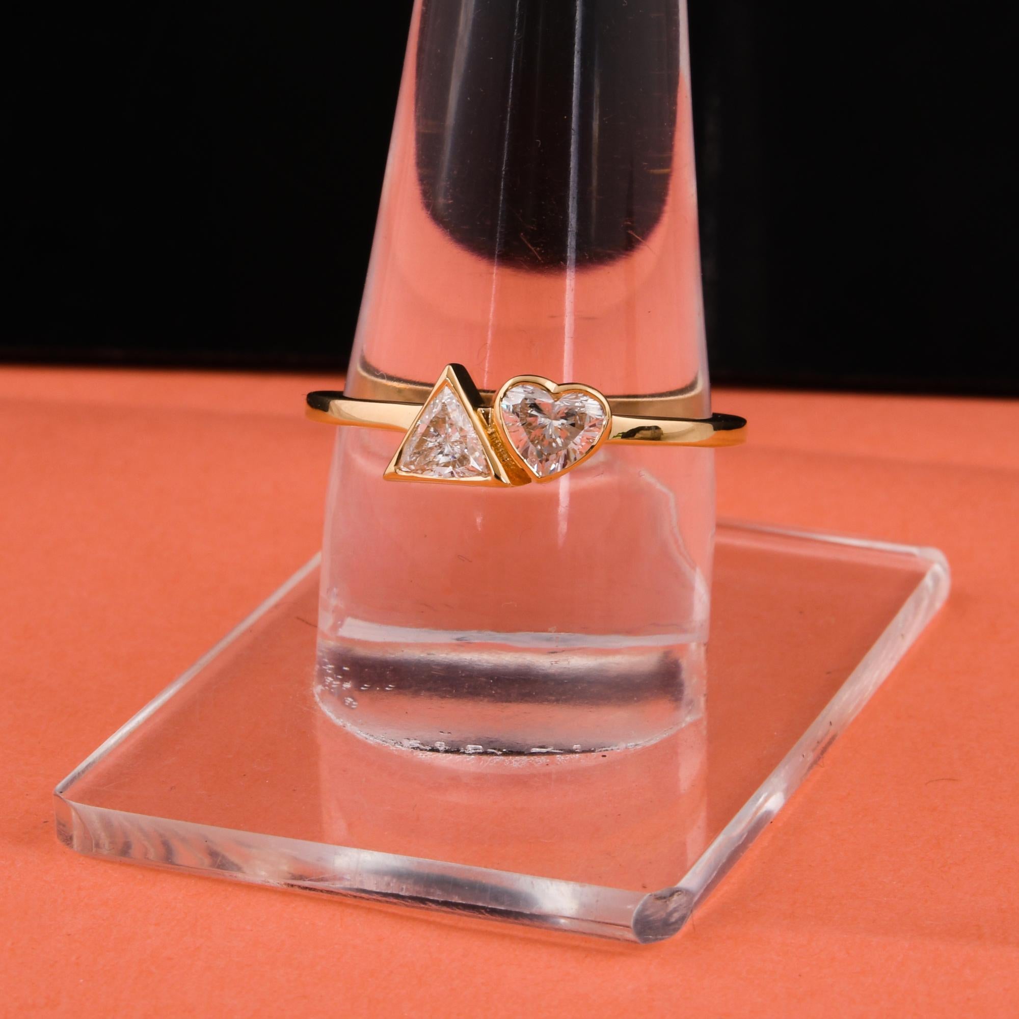 Heart Cut Spectrum Jewels Heart Trillion Shape Diamond Ring 14 Karat Yellow Gold Jewelry For Sale