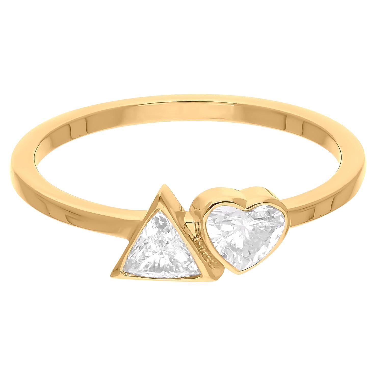 Spectrum Jewels Heart Trillion Shape Diamond Ring 14 Karat Yellow Gold Jewelry