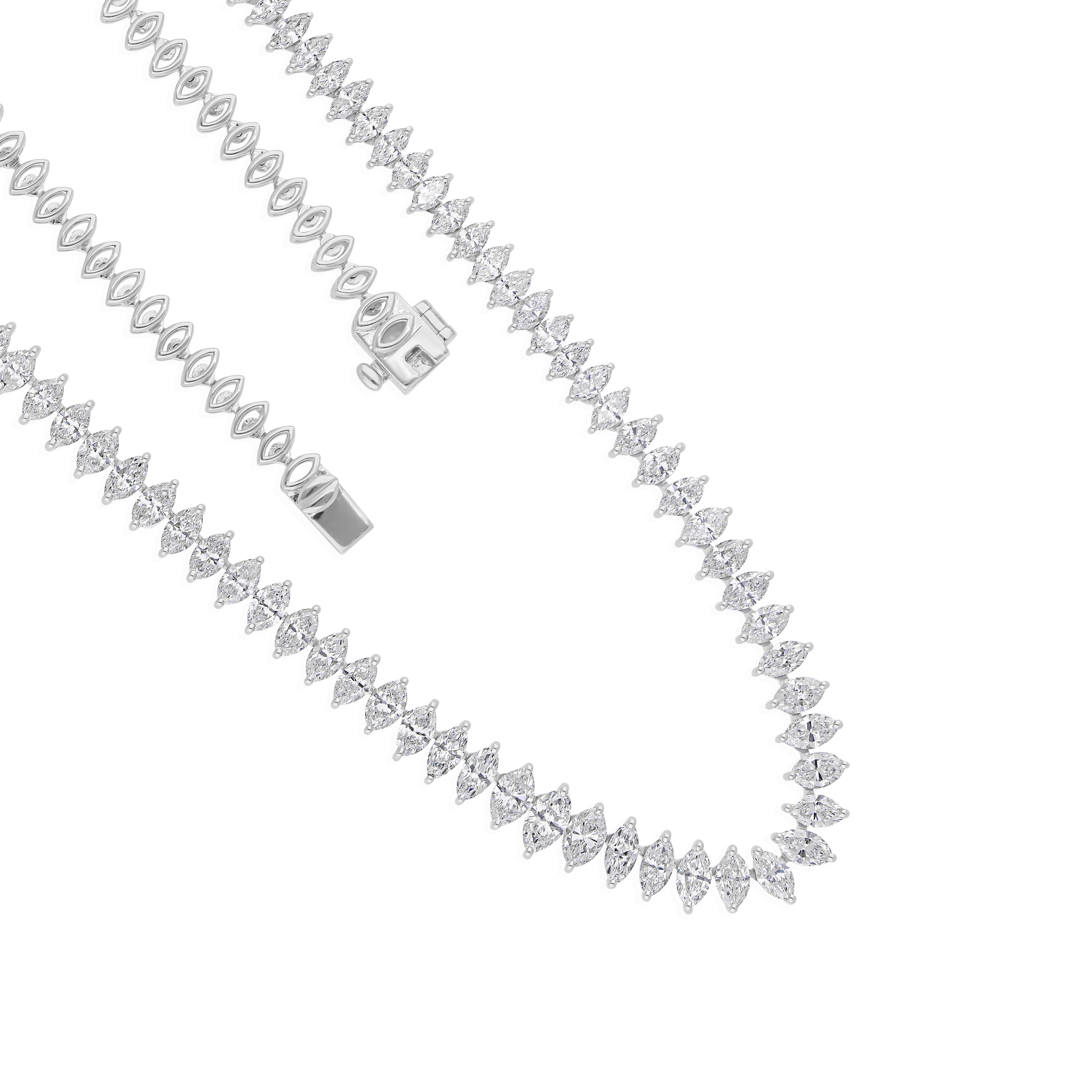 Spectrum Jewels Collar de tenis de oro blanco de 14k con diamantes talla marquesa de 8,97 ct SI/H Moderno en venta