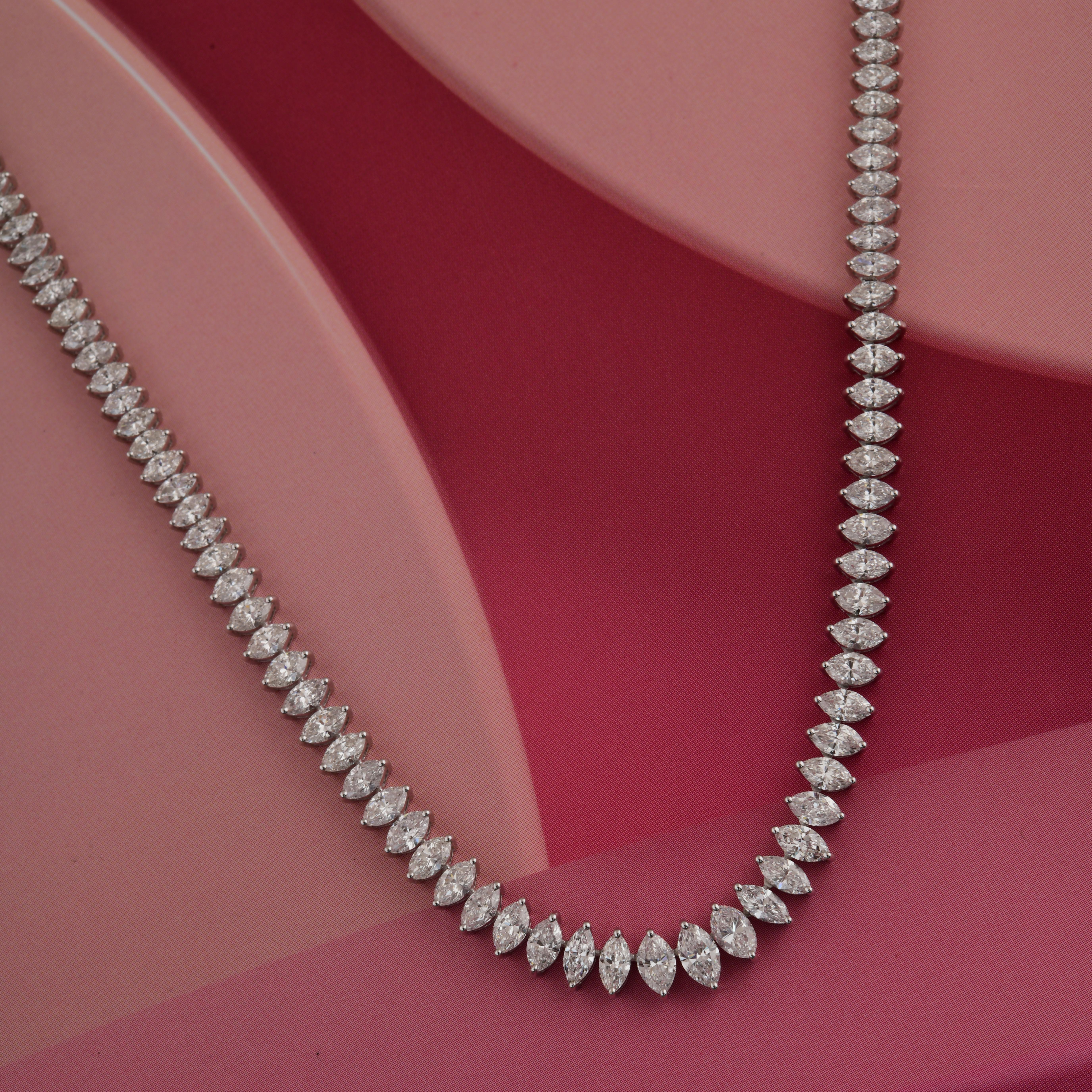 Spectrum Jewels Collar de tenis de oro blanco de 14k con diamantes talla marquesa de 8,97 ct SI/H Corte marquesa en venta