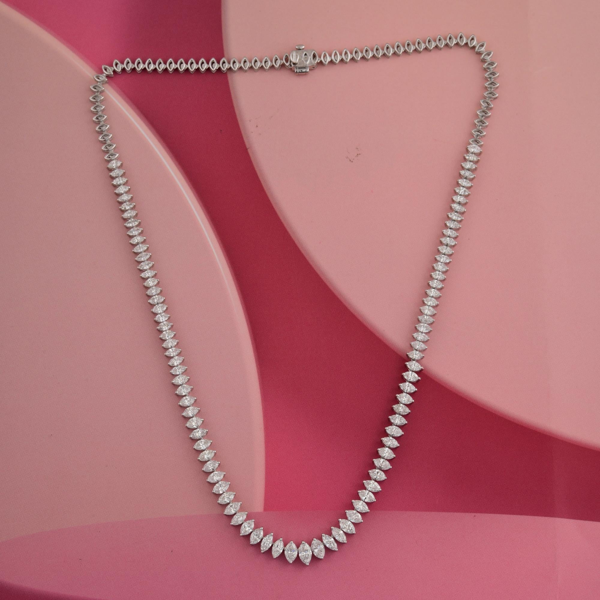 De las mujeres Spectrum Jewels Collar de tenis de oro blanco de 14k con diamantes talla marquesa de 8,97 ct SI/H en venta