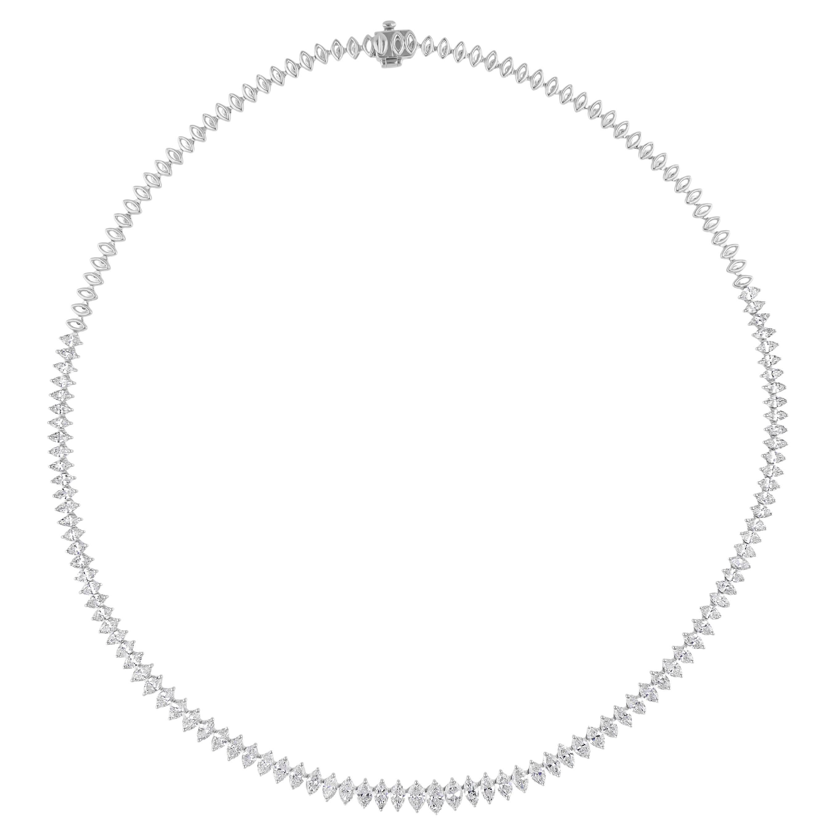 Spectrum Jewels Collar de tenis de oro blanco de 14k con diamantes talla marquesa de 8,97 ct SI/H