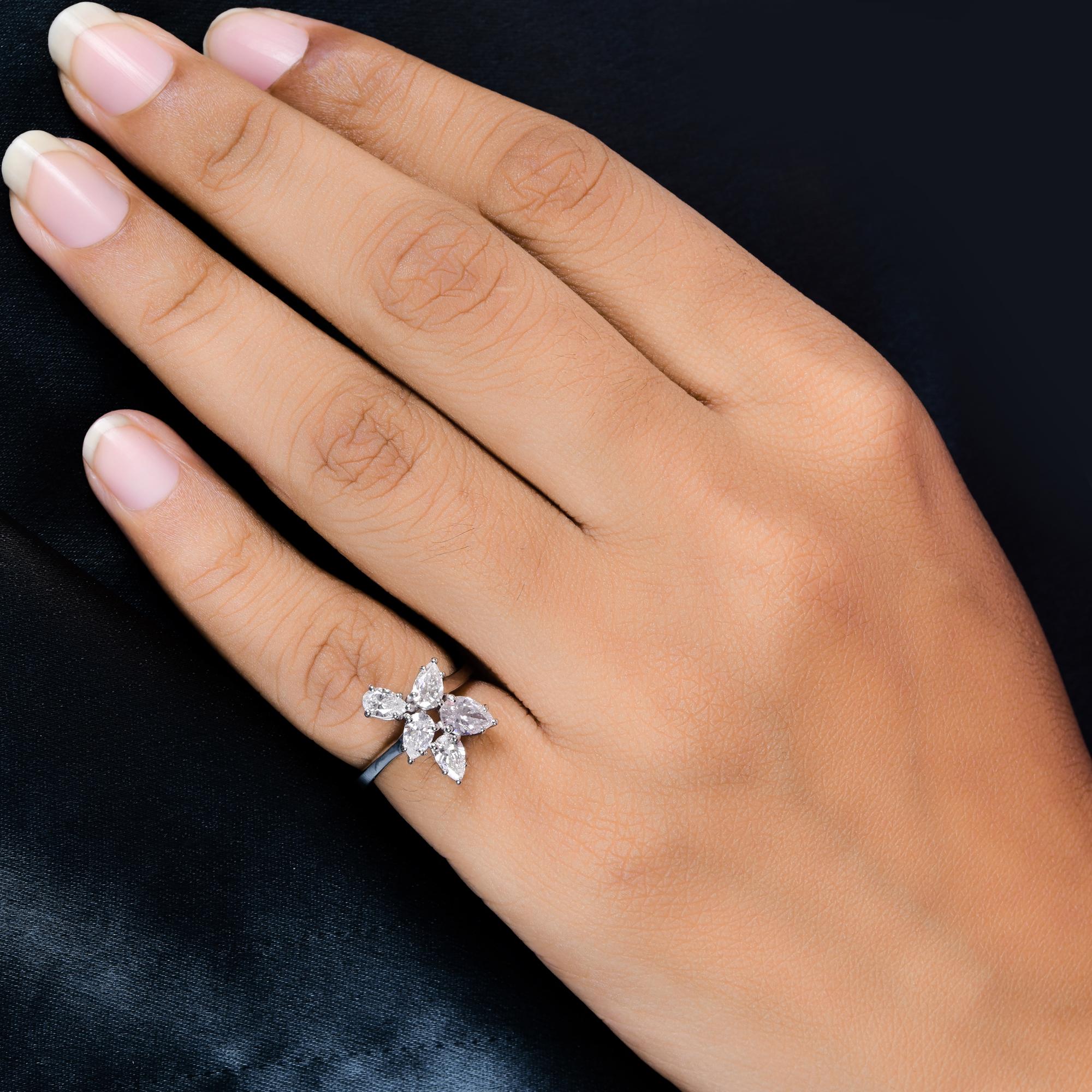 Spectrum Jewels Pear 1.21 Ct SI Clarity HI Color Diamond 14k White Gold Ring In New Condition For Sale In Diera, Dubai