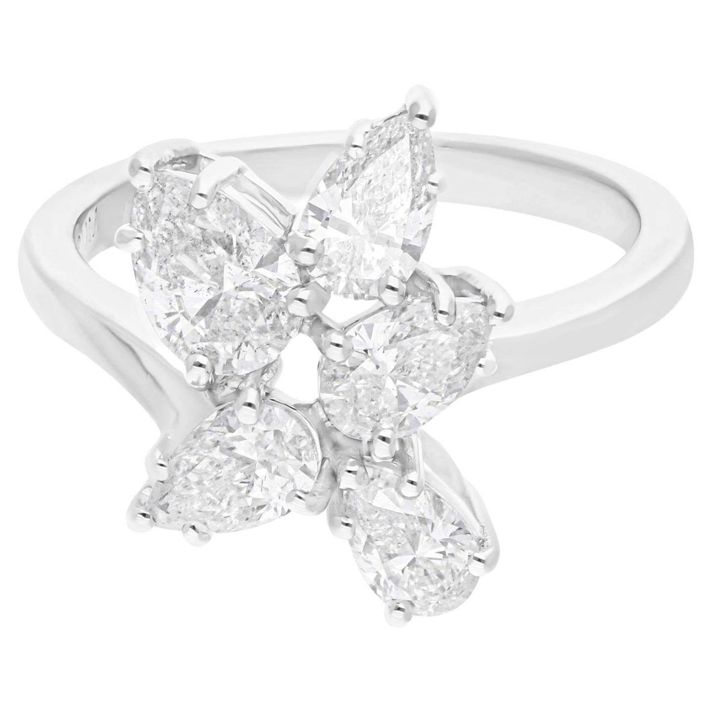 Spectrum Jewels Pear 1.21 Ct SI Clarity HI Color Diamond 14k White Gold Ring