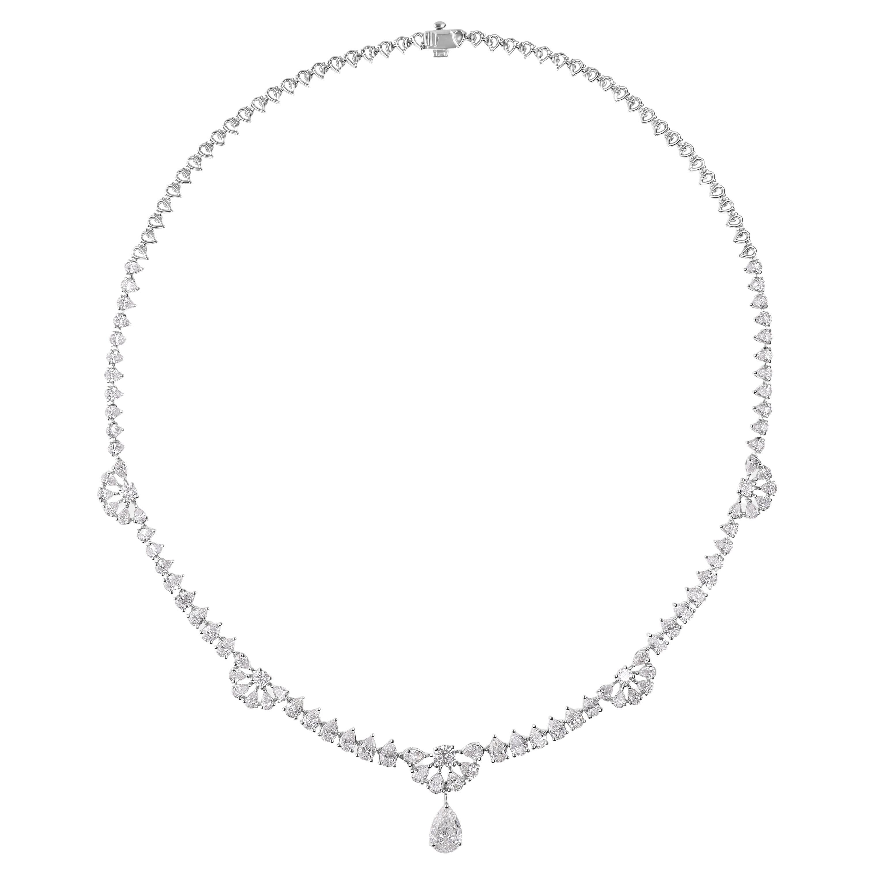 Spectrum Jewels Collar de tenis floral de oro blanco con diamantes talla pera de 10,63 ct SI/H