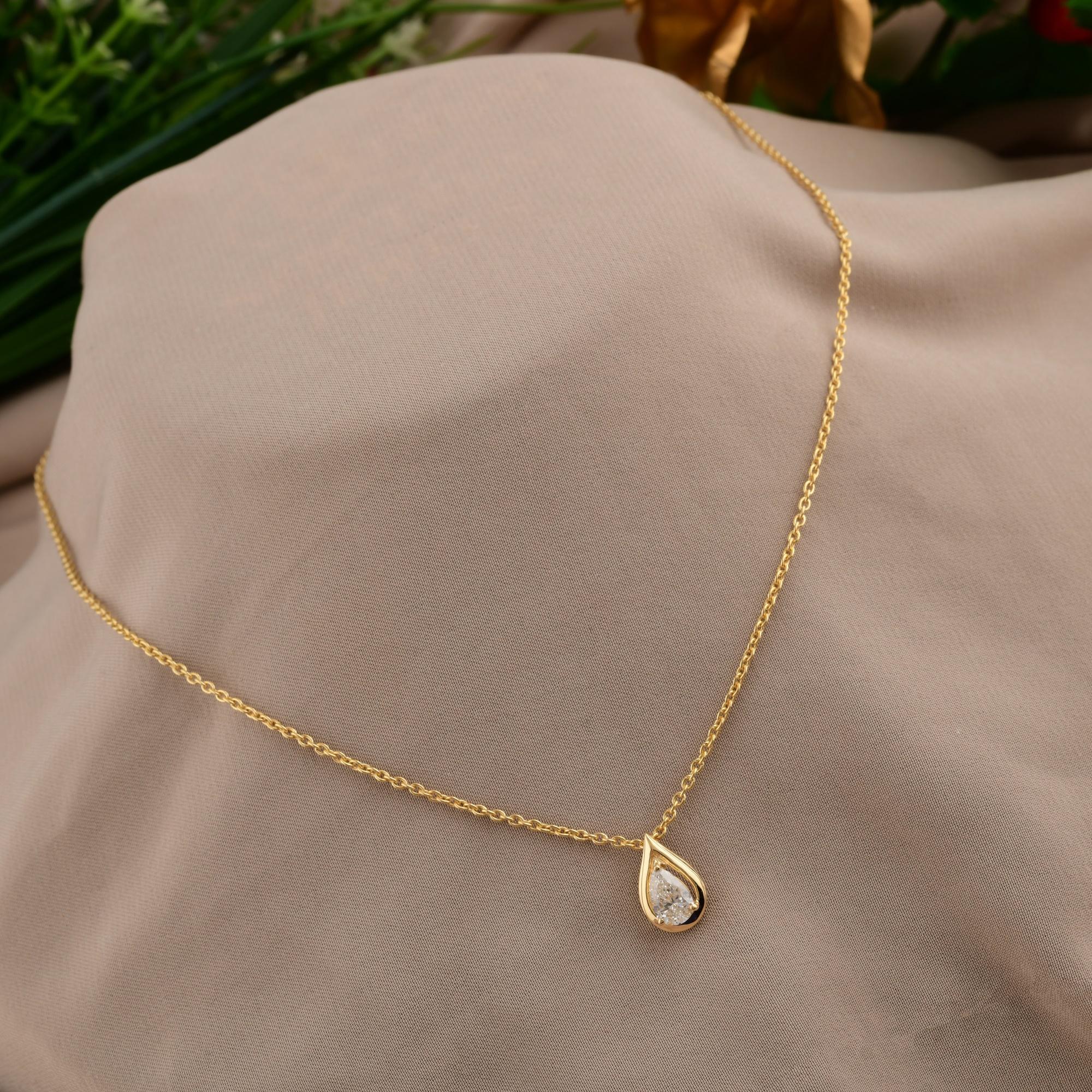 Spectrum Jewels Birnenschliff natürlicher Diamant 14 Karat Gelbgold Kette Halskette (Tropfenschliff) im Angebot