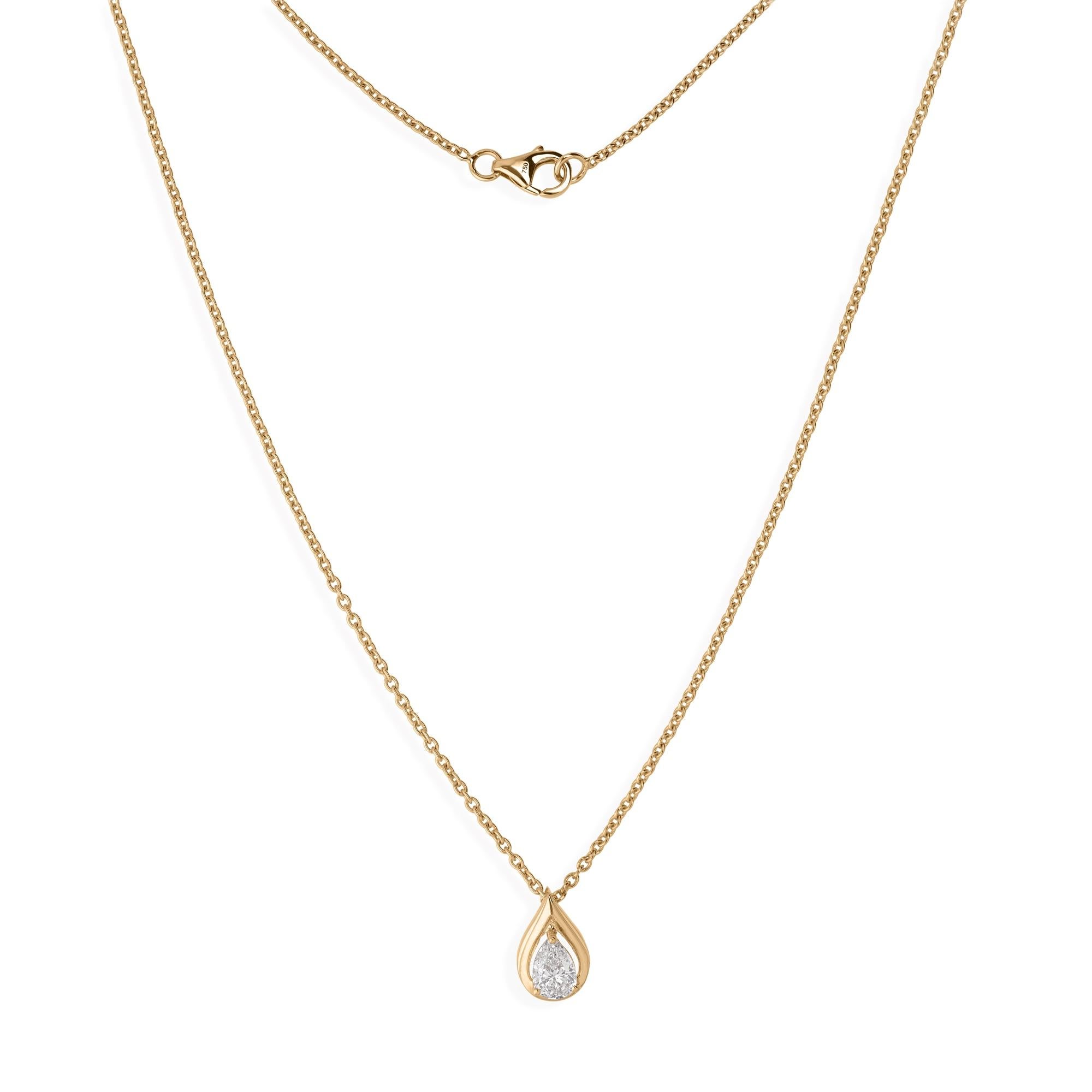 Spectrum Jewels Collier avec chaîne en or jaune 18 carats et diamant naturel taille poire Pour femmes en vente