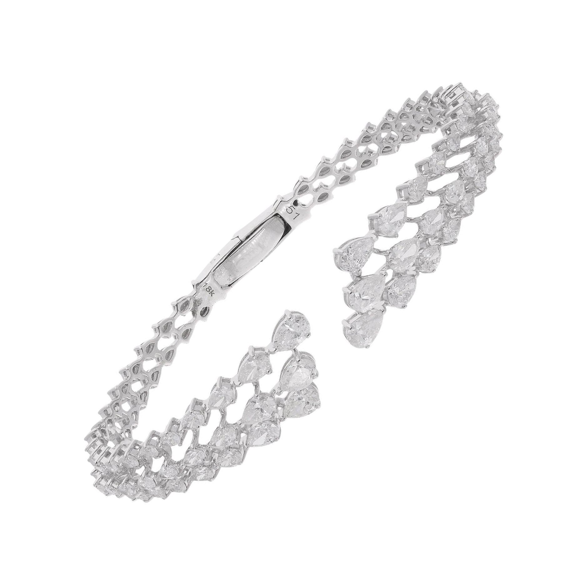 Spectrum Jewels Bracelet manchette ouvert en or blanc 14k avec diamants SI/H taille poire