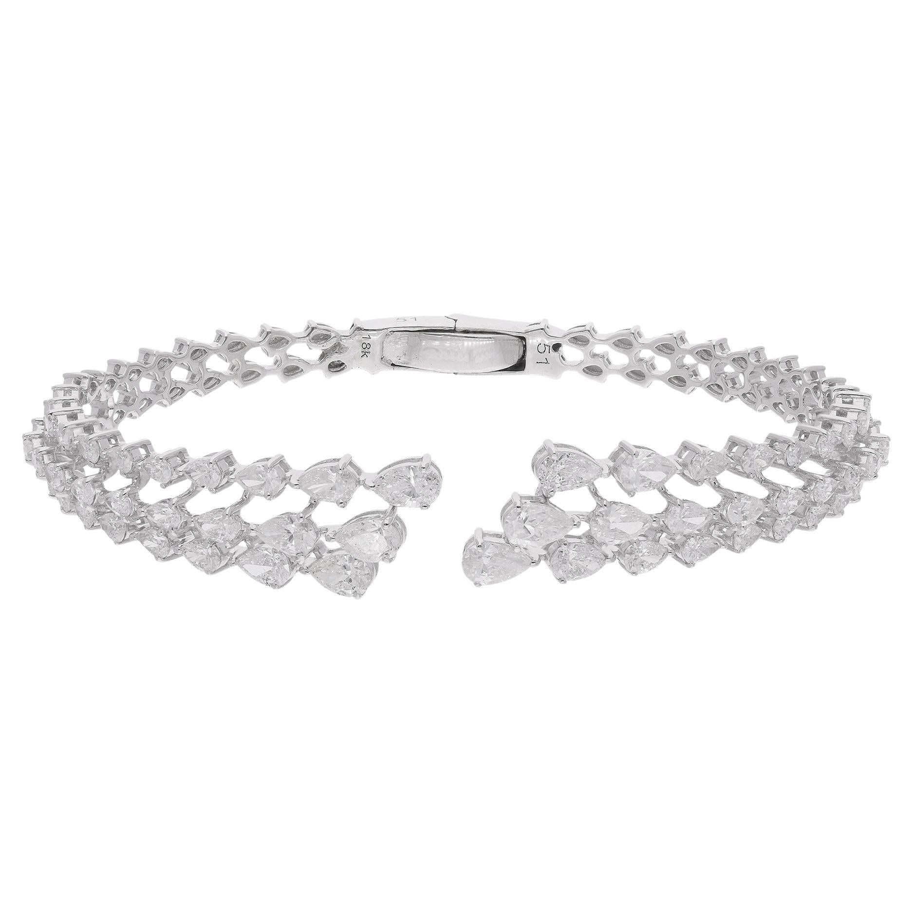 Spectrum Jewels Bracelet manchette ouvert en or blanc 18k avec diamants SI/H taille poire