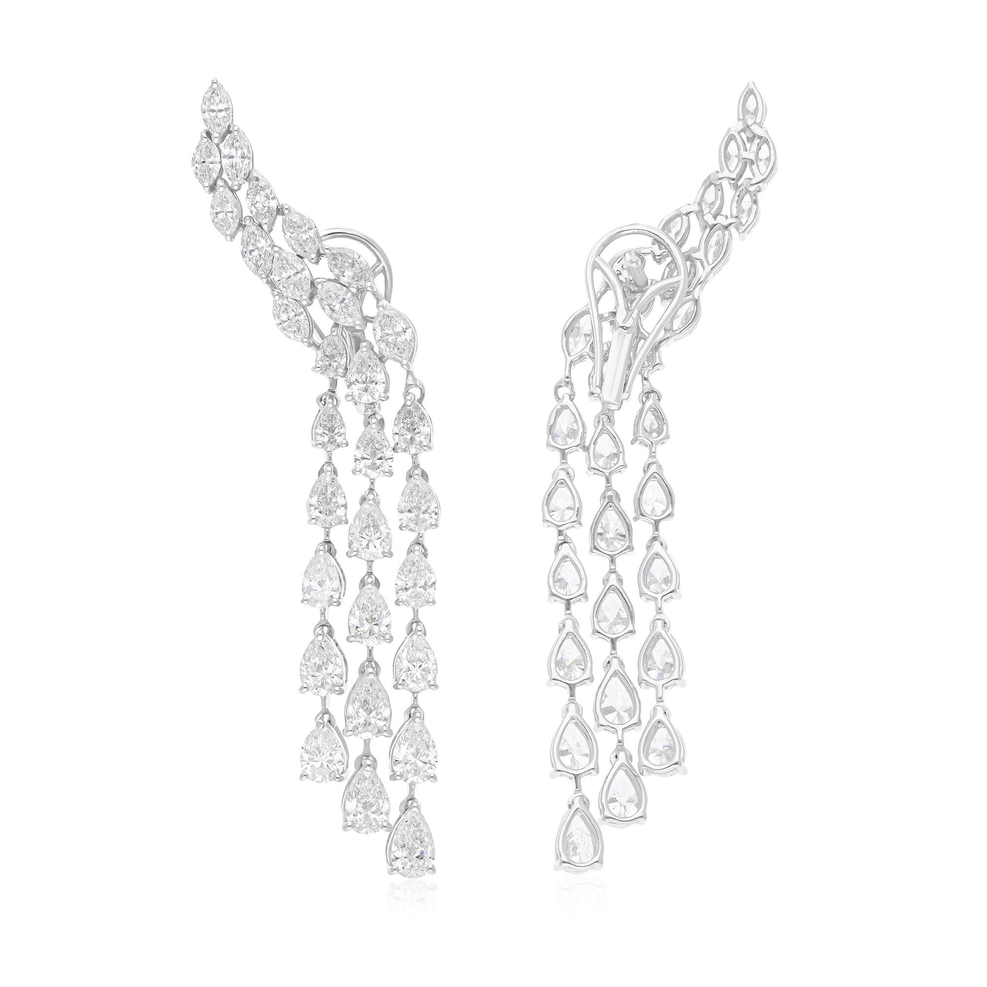Pear Cut Spectrum Jewels Pear Marquise Cut 9.48 Ct SI/H Diamond 14k White Gold Earrings For Sale