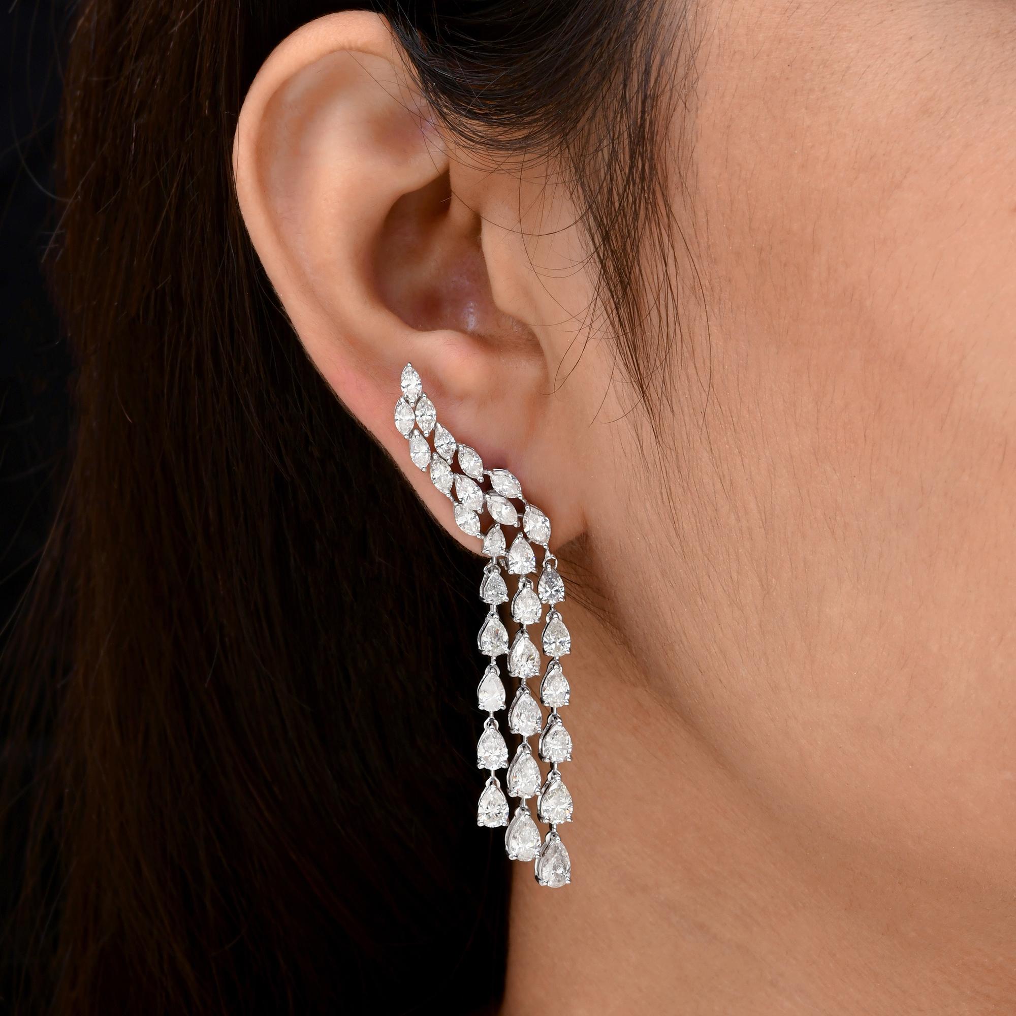 Spectrum Jewels Pear Marquise Cut 9.48 Ct SI/H Diamond 14k White Gold Earrings In New Condition For Sale In Diera, Dubai