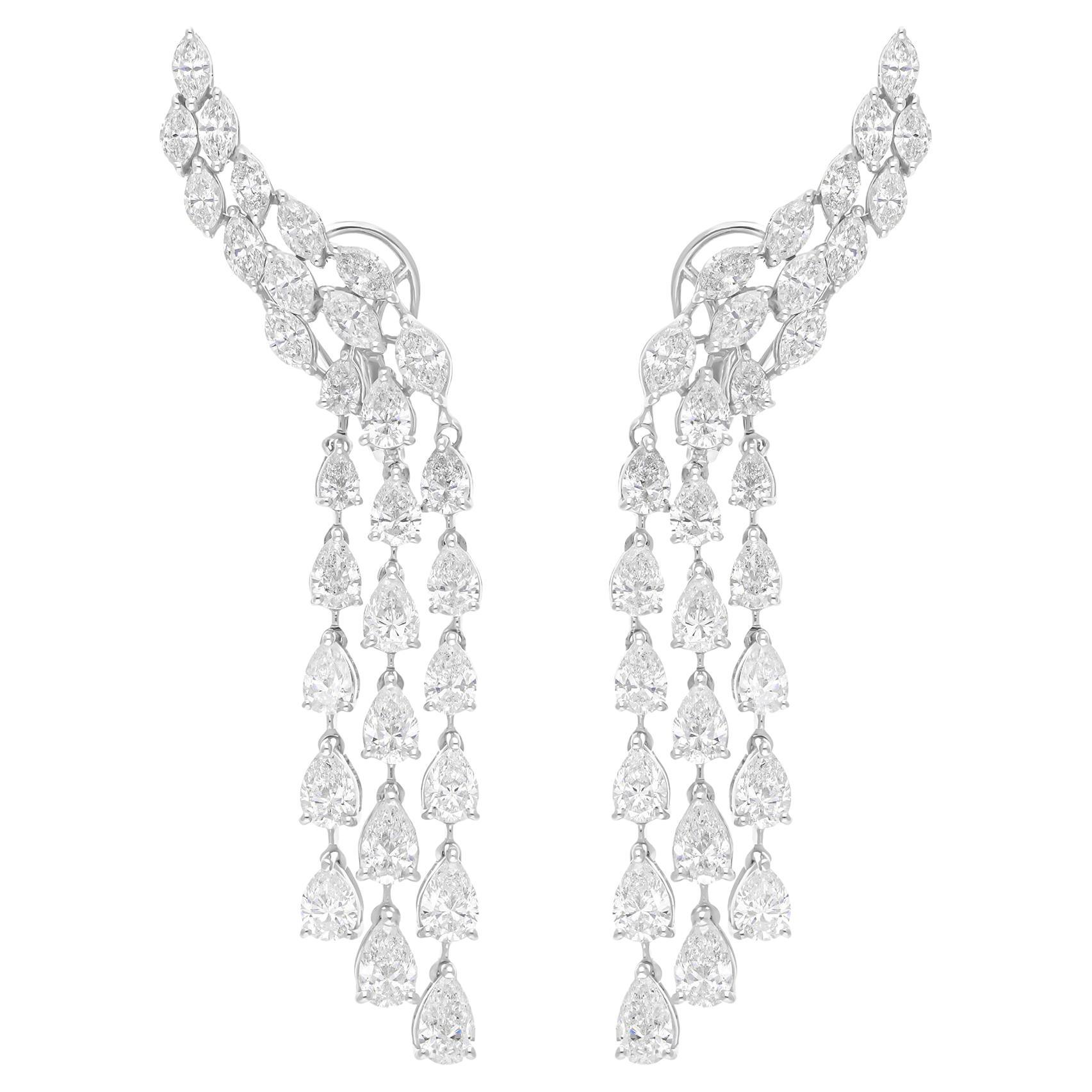 Spectrum Jewels Pear Marquise Cut 9.48 Ct SI/H Diamond 18k White Gold Earrings