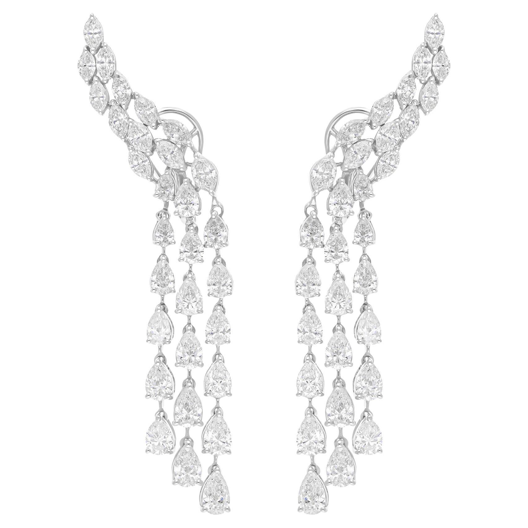 Spectrum Jewels Pear Marquise Cut 9.48 Ct SI/H Diamond 18k White Gold Earrings For Sale