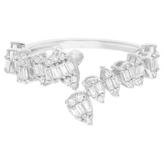 Spectrum Jewels, bague enveloppante en or blanc 18 carats avec diamants taille baguette ronde 0,61 carat SI/H