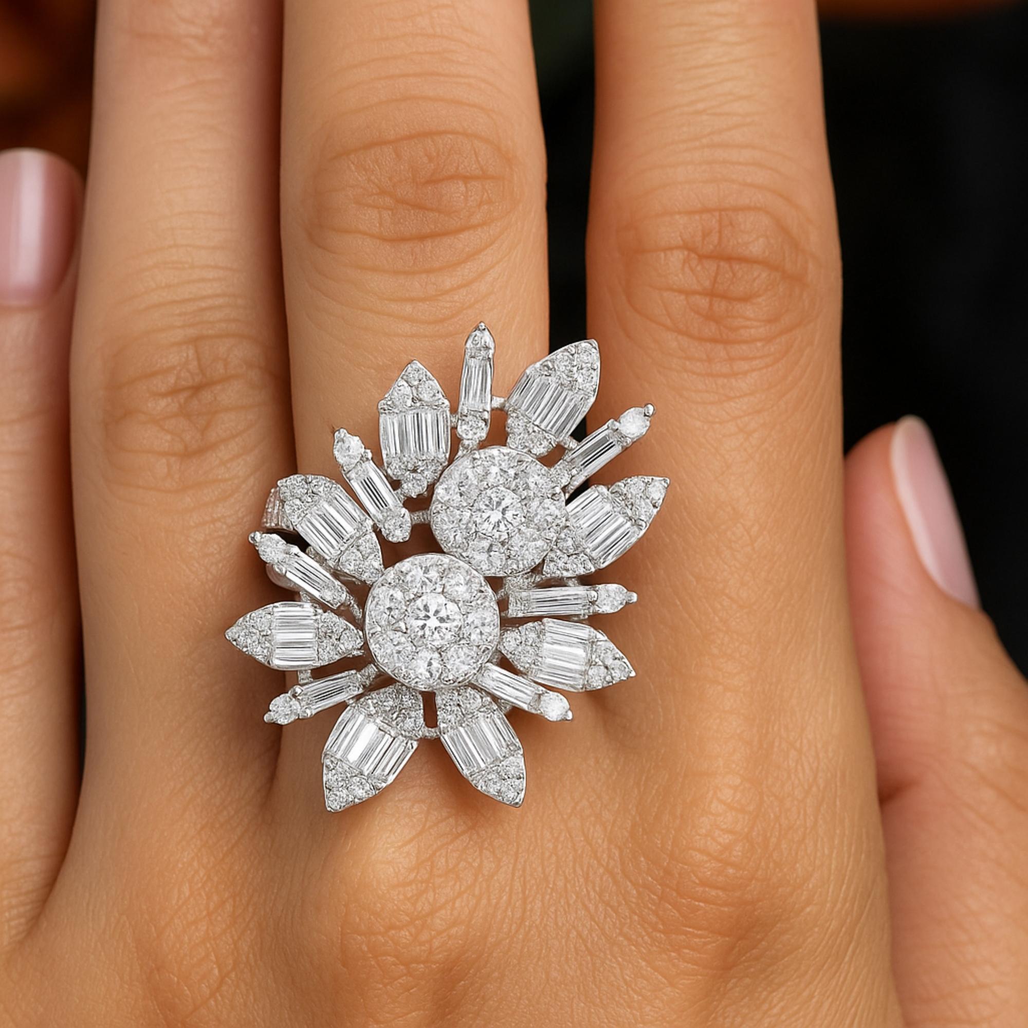 Im Angebot: 2,8 Karat SI Reinheit HI Farbe Baguette Diamant Cluster Cocktail Ring 14k Weißgold () 2