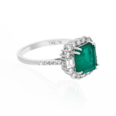 Spectrum Jewels Zambian Emerald Ring SI/H Diamond 14 Karat White Gold Jewelry