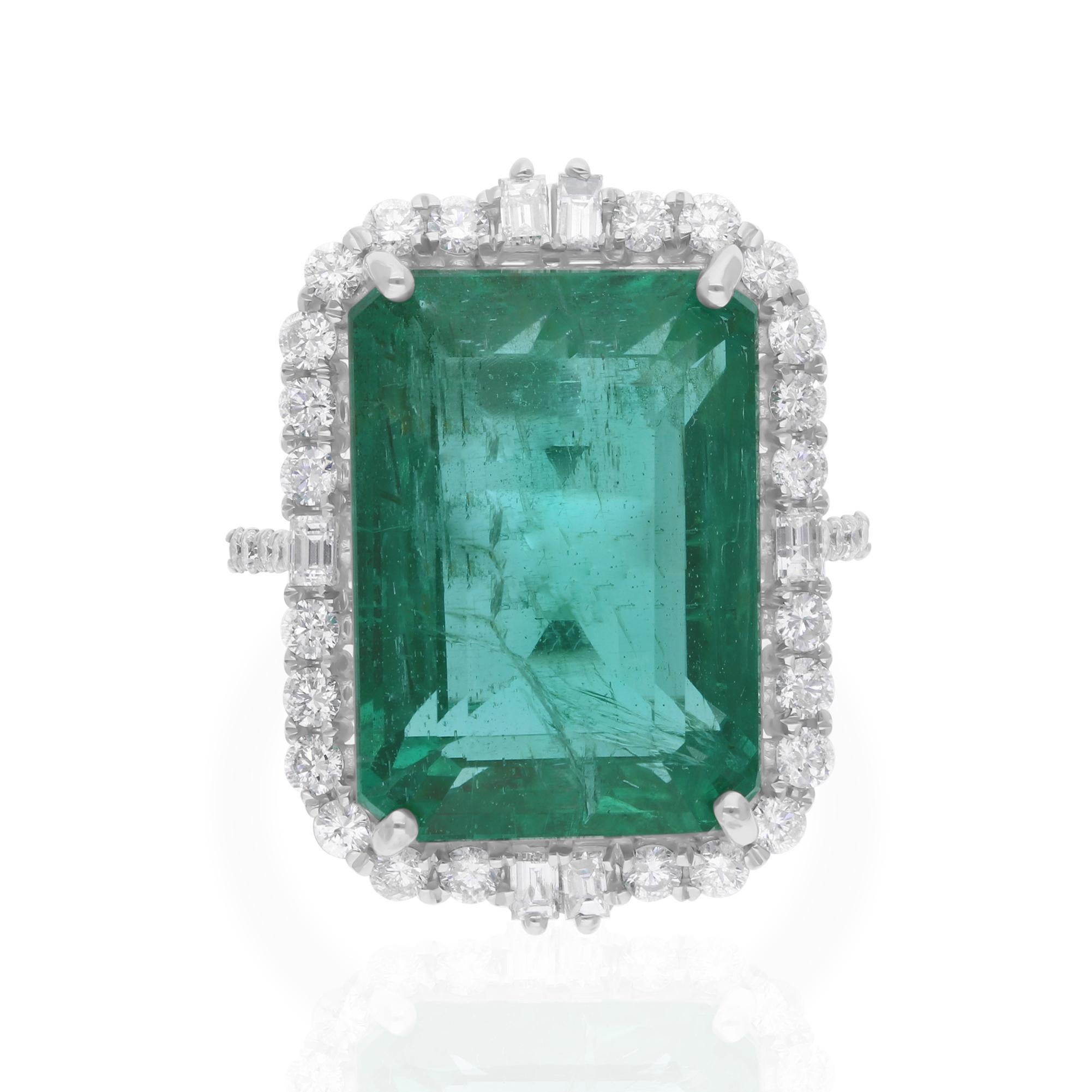 Spectrum Jewels Zambian Emerald SI/H Diamond 14k White Gold Cocktail Ring