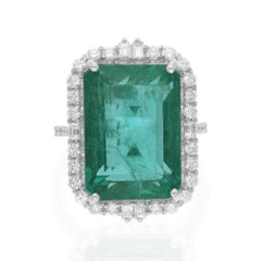 Spectrum Jewels Zambian Emerald SI/H Diamond 14k White Gold Cocktail Ring