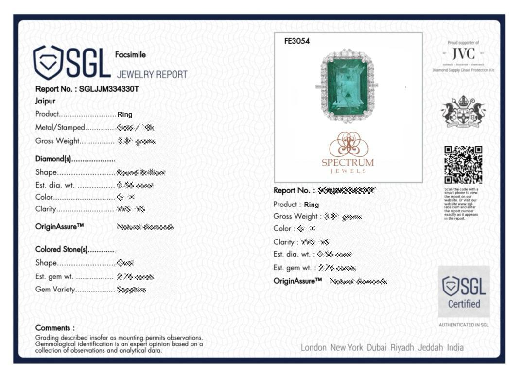 Spectrum Jewels Zambian Emerald SI/H Diamond 14k White Gold Cocktail Ring For Sale 1