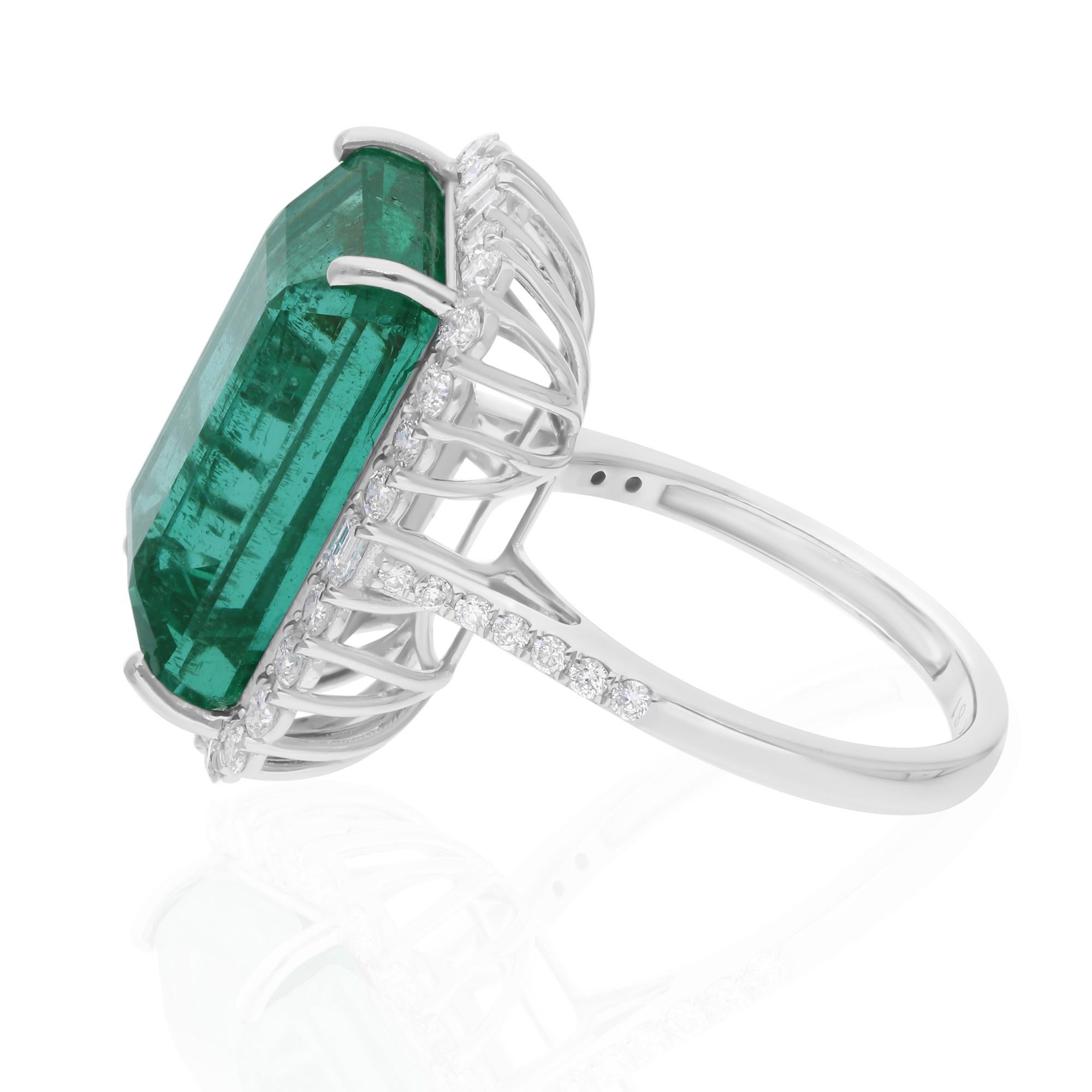 Cast from 18-karat gold, these exquisite ring is handset with 17.48 carats Zambian emerald and 1.03 carats of sparkling diamonds.

The ring is a size 7 US and may be resized to larger or smaller upon request. FOLLOW SPECTRUM JEWELS storefront to