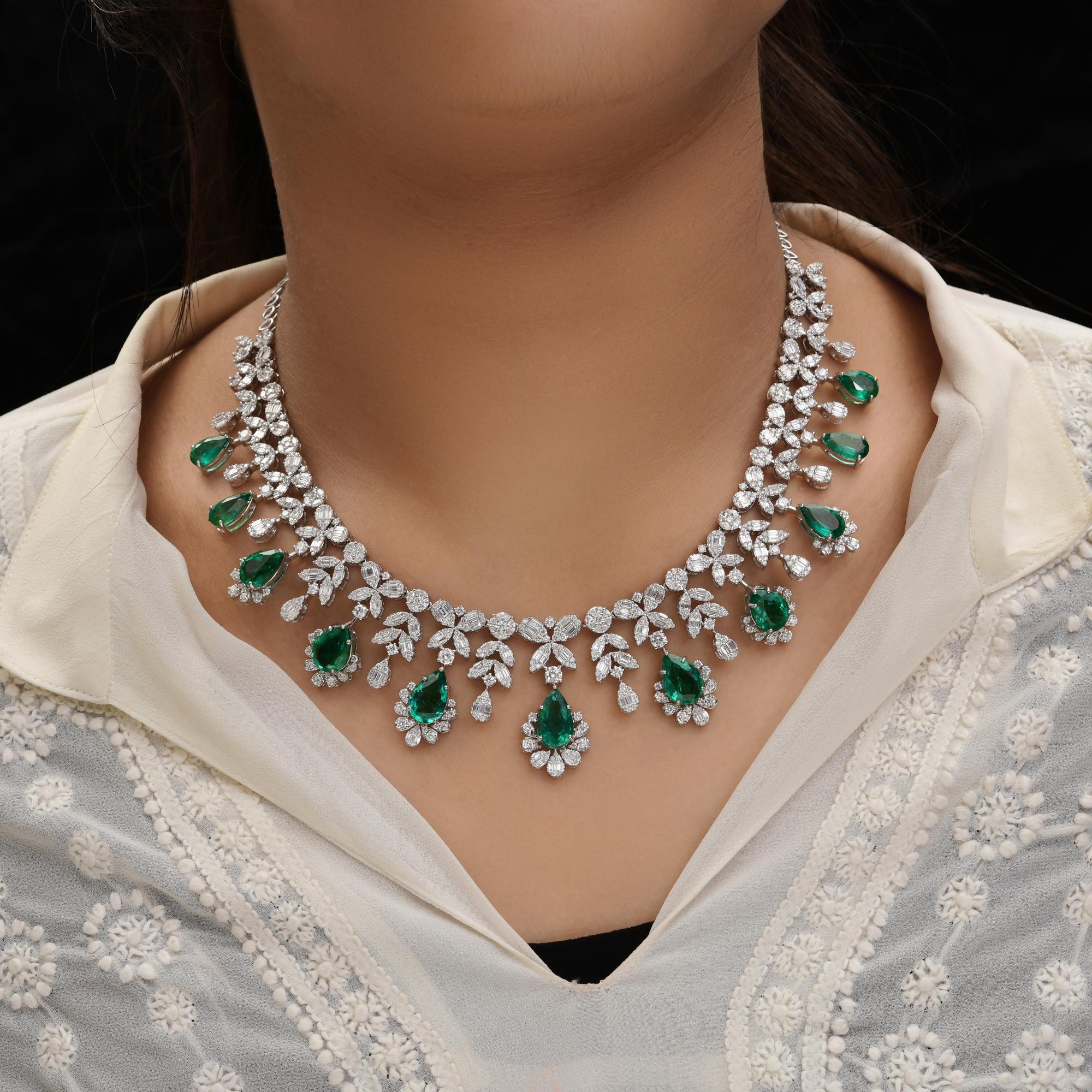 Spectrum Jewels Halskette aus 18 Karat massivem Weißgold mit sambischem Smaragd SI/HI Diamant im Angebot 1