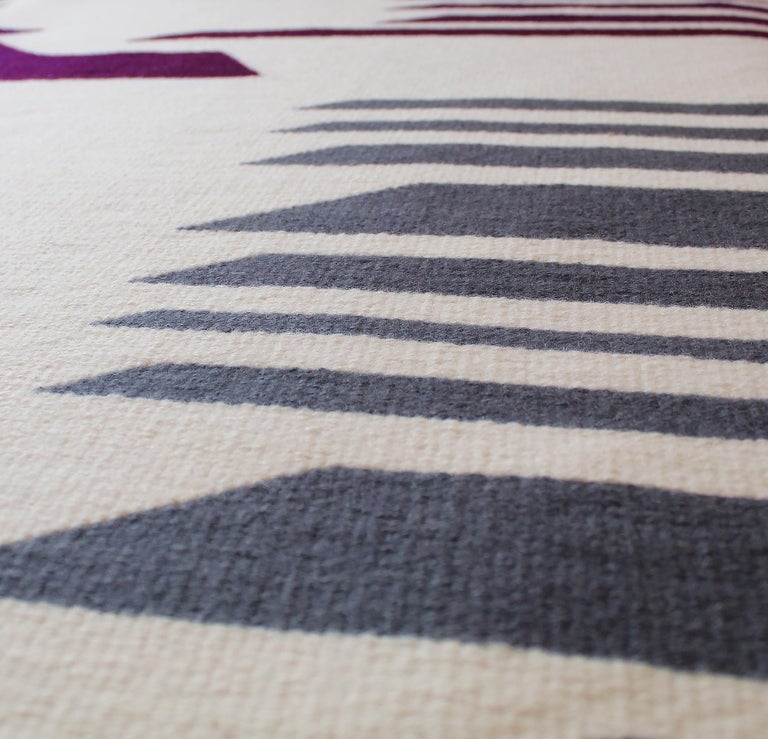 Hand-Woven Contemporary Handwoven Wool Rug Purple and Grey Toned Kilim or Tapestry