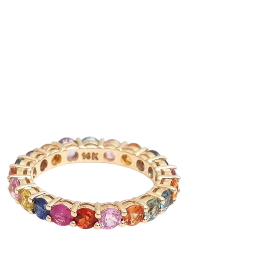 For Sale:  2.46ct Multi-Color Sapphire Eternity Ring in 14K Yellow Gold
